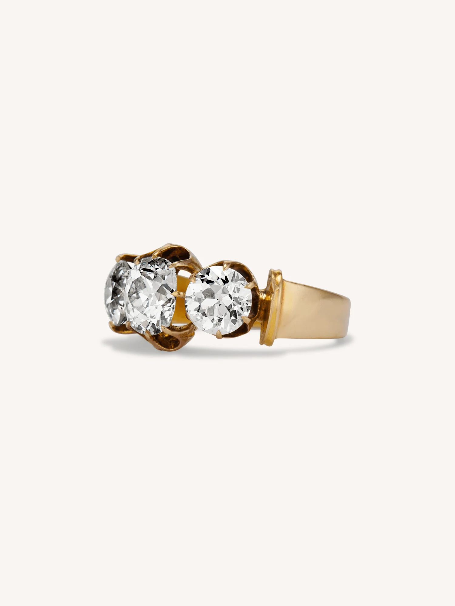 Late Victorian 1.66 Carat Old Mine Cushion Cut Three Stone Antique Diamond Engagement Ring - Image 4