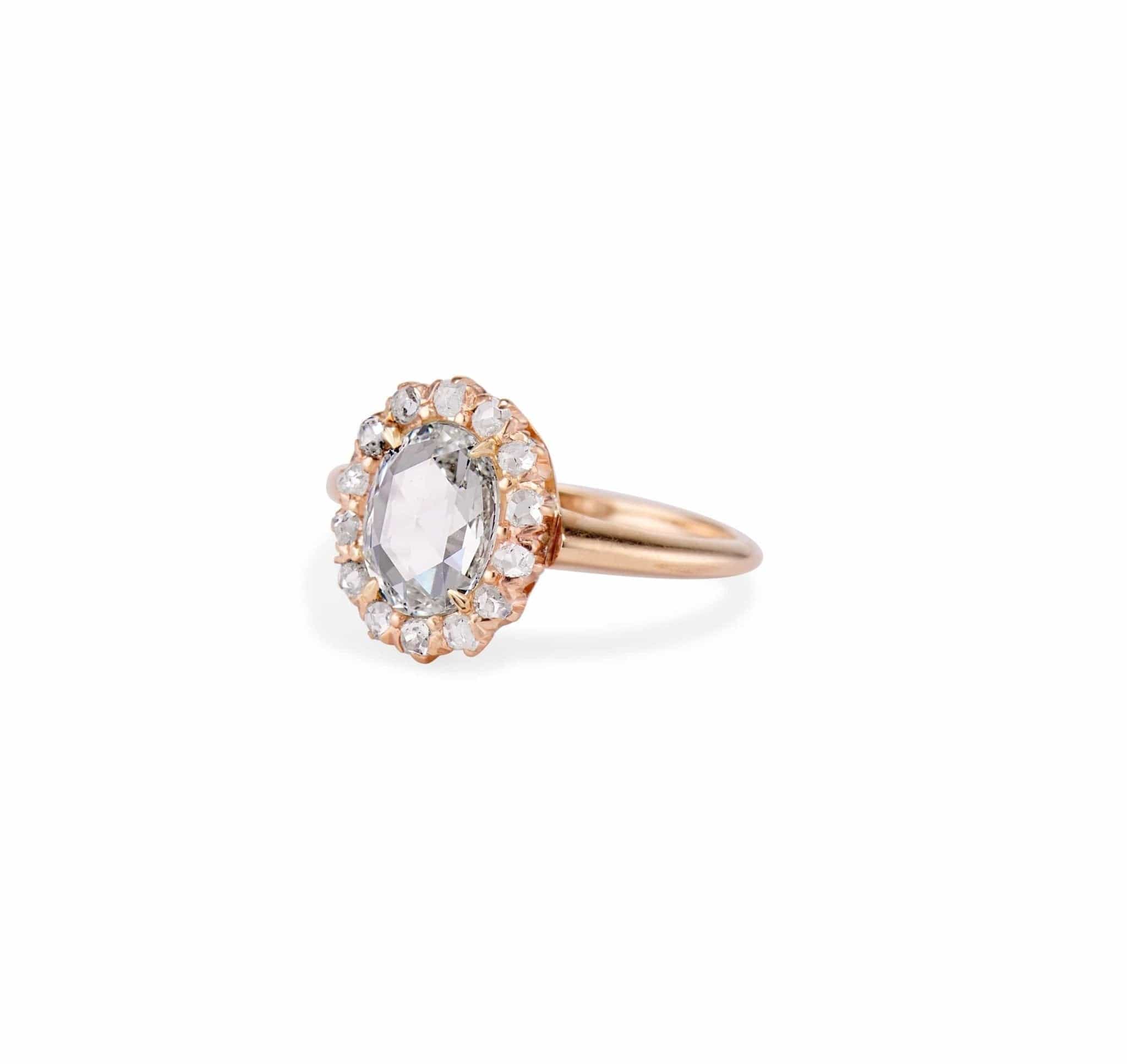 Late Victorian .91 Carat Oval Rose Cut Diamond Engagement Ring, America - Image 2