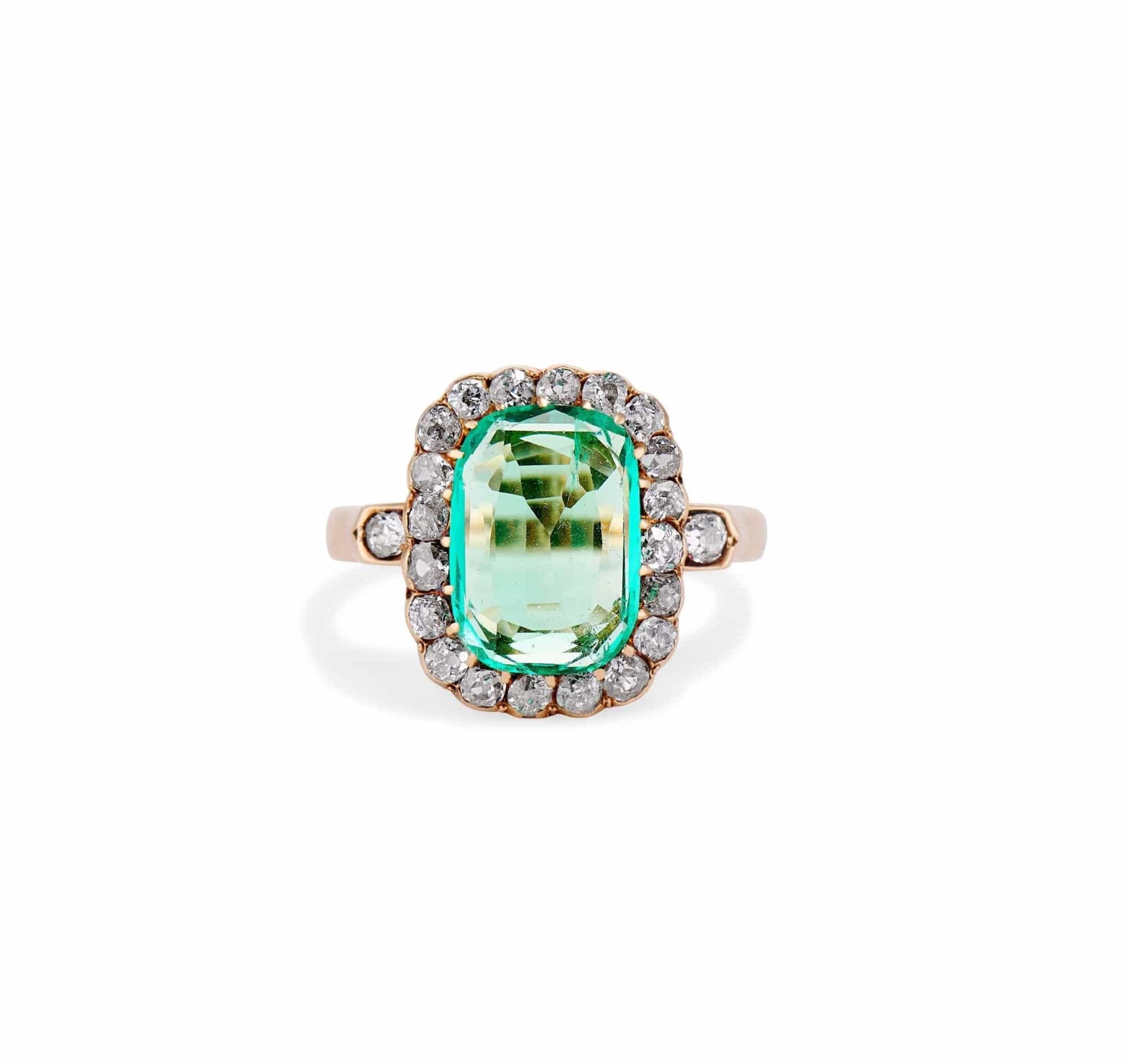Late Victorian 2.20 Carat Colombian Emerald and Diamond Ring