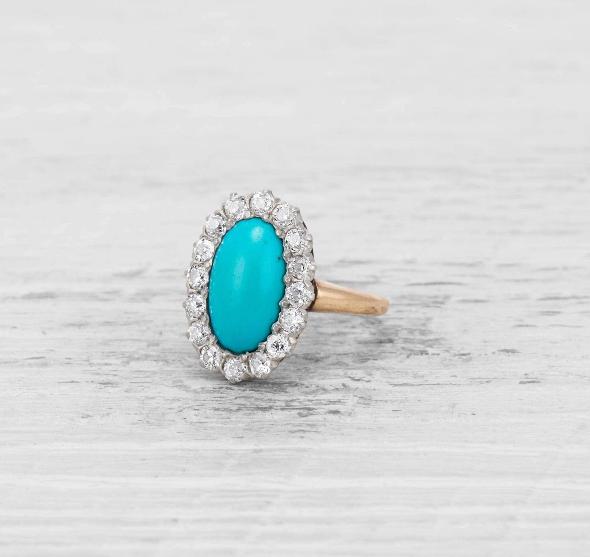LATE VICTORIAN TURQUOISE AND DIAMOND RING