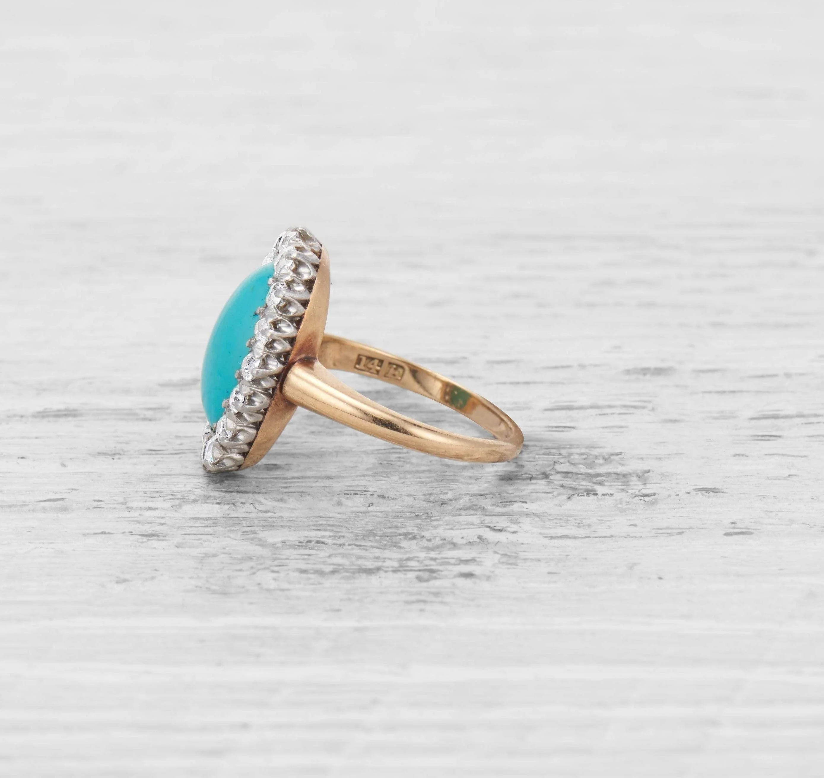 LATE VICTORIAN TURQUOISE AND DIAMOND RING - Image 3