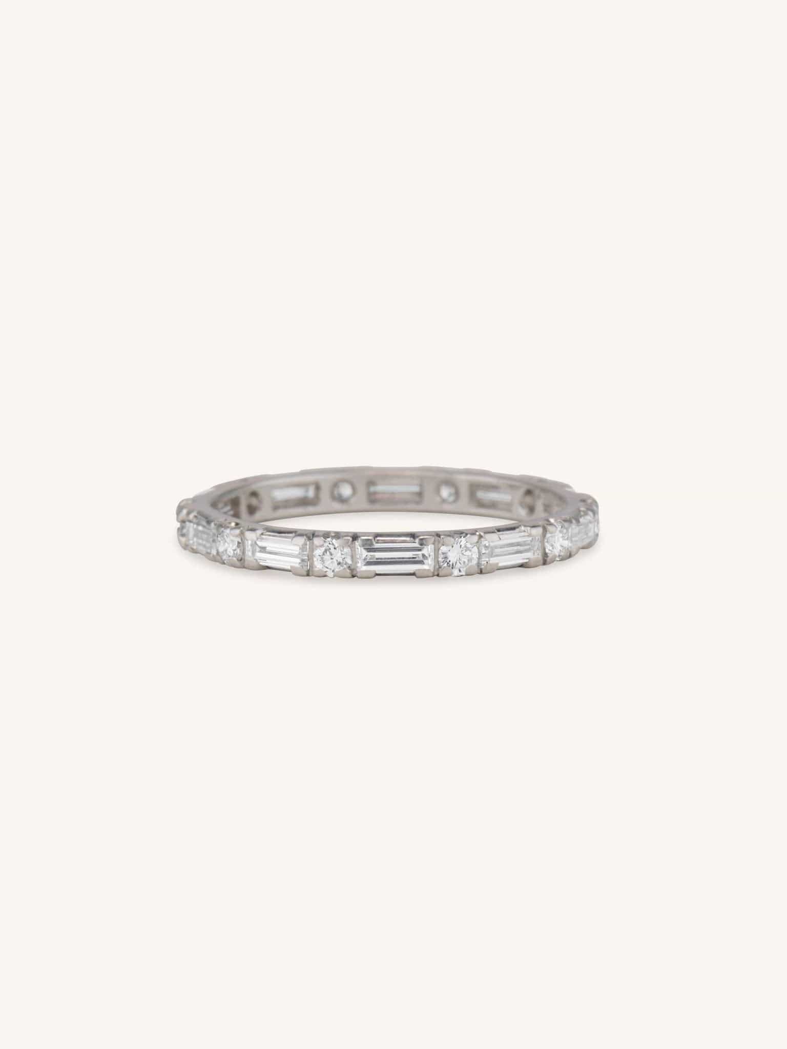 Mid Century 1.25 Carat Baguette & Round Cut Diamond Eternity Band