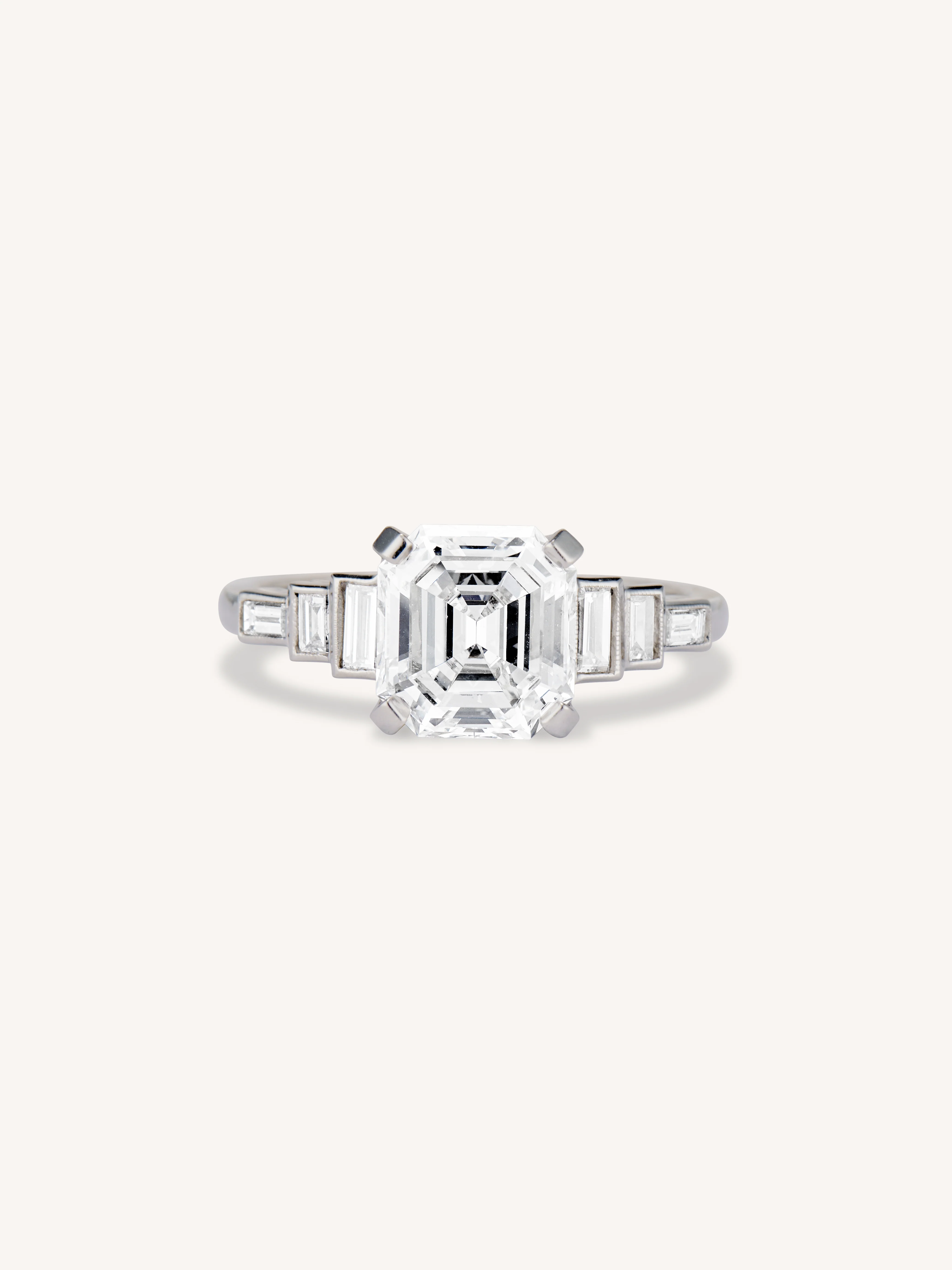Midcentury 2.24 Carat Square Emerald Cut Vintage Diamond Engagement Ring