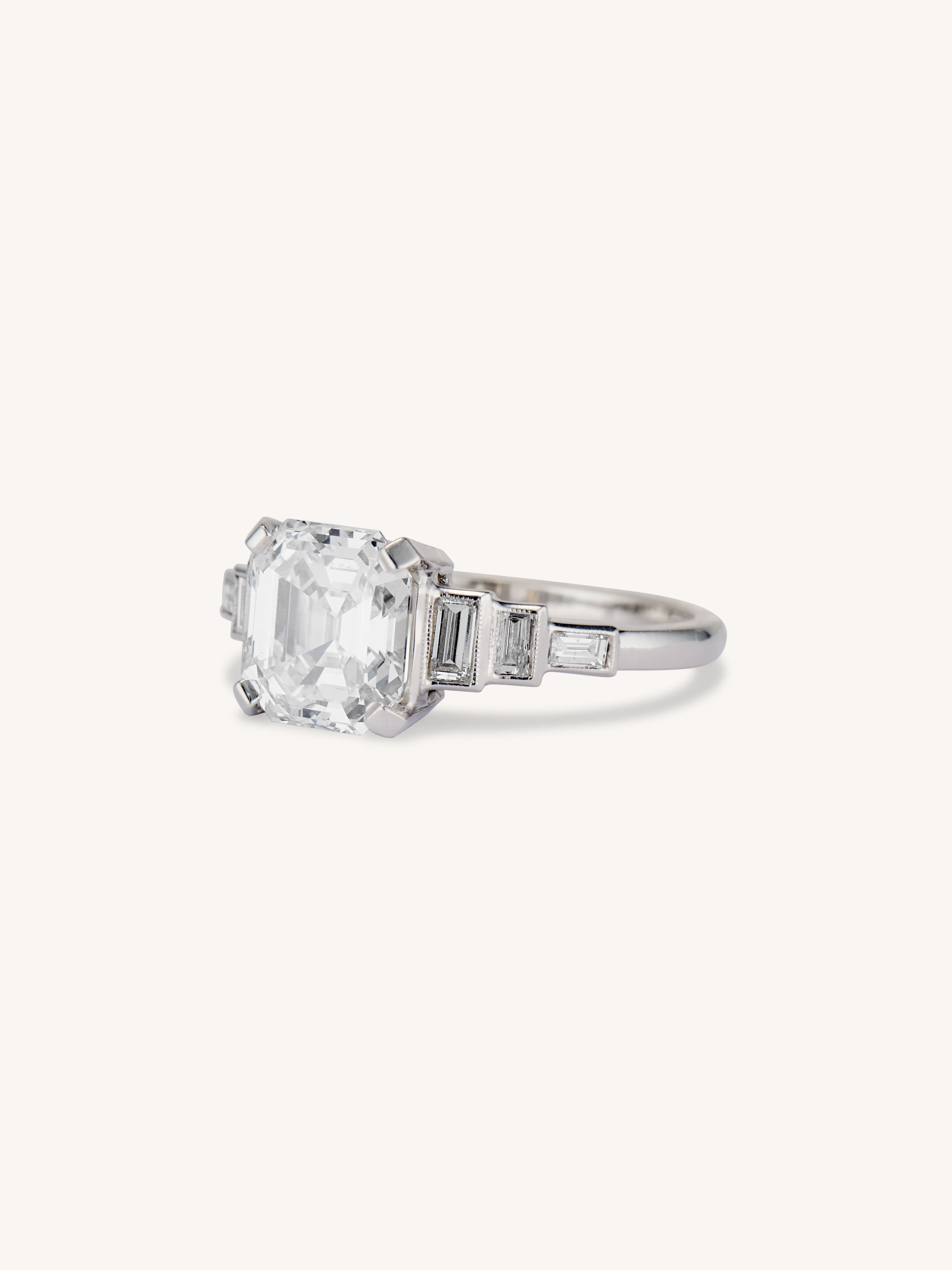 Midcentury 2.24 Carat Square Emerald Cut Vintage Diamond Engagement Ring - Image 3