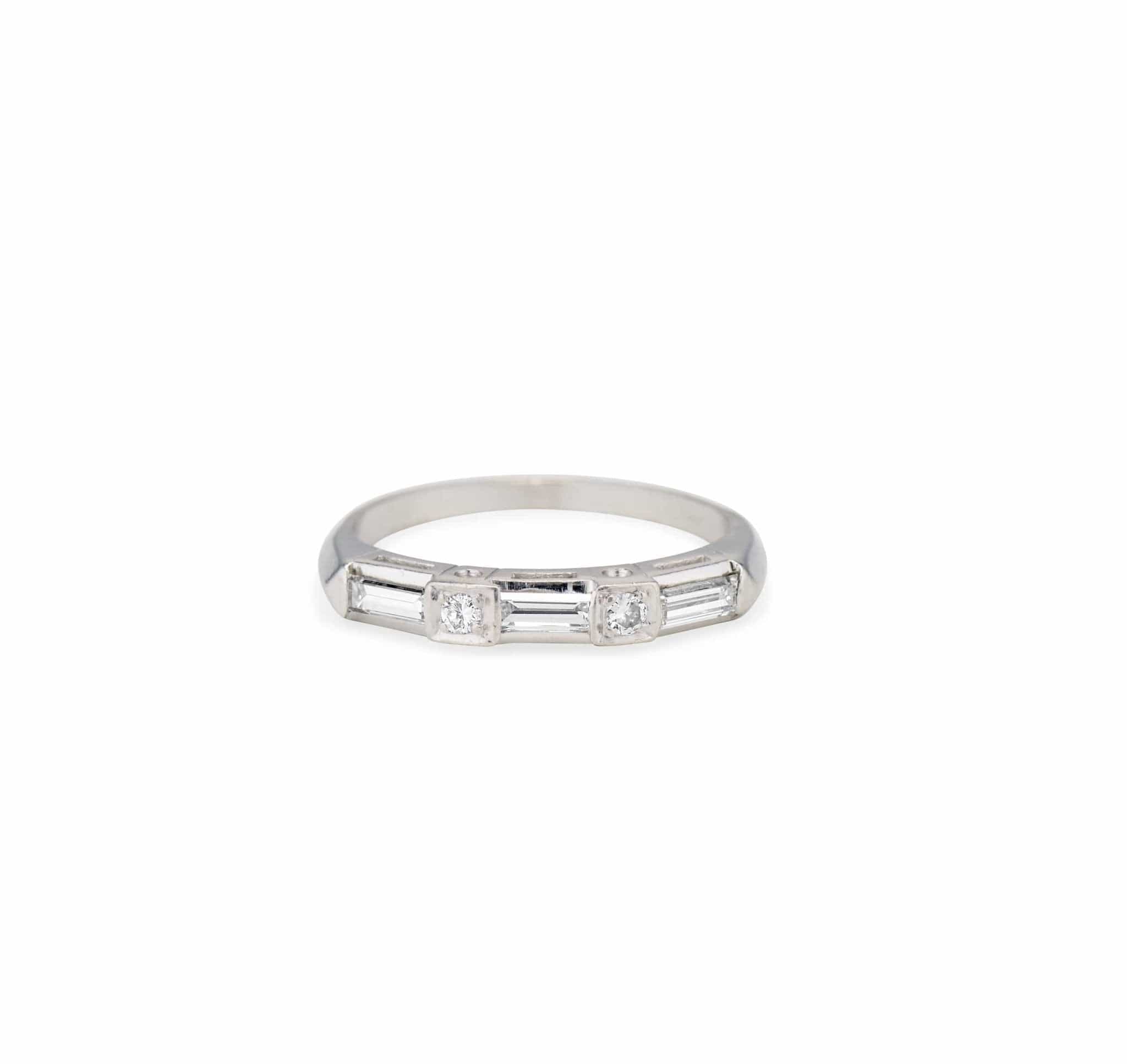 Mid-Century Baguette and Transitional Cut Diamond Half Band