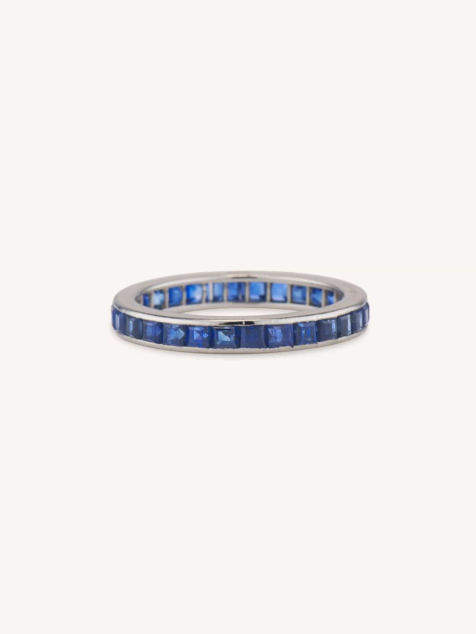 Mid Century Carré Cut Sapphire Eternity Band Size 5.75 - Image 5