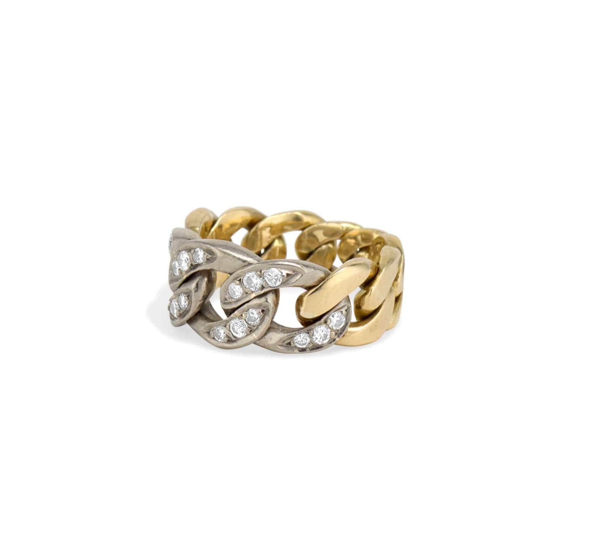 1970s Diamond & Bi-Color Gold Curb Link Chain Ring