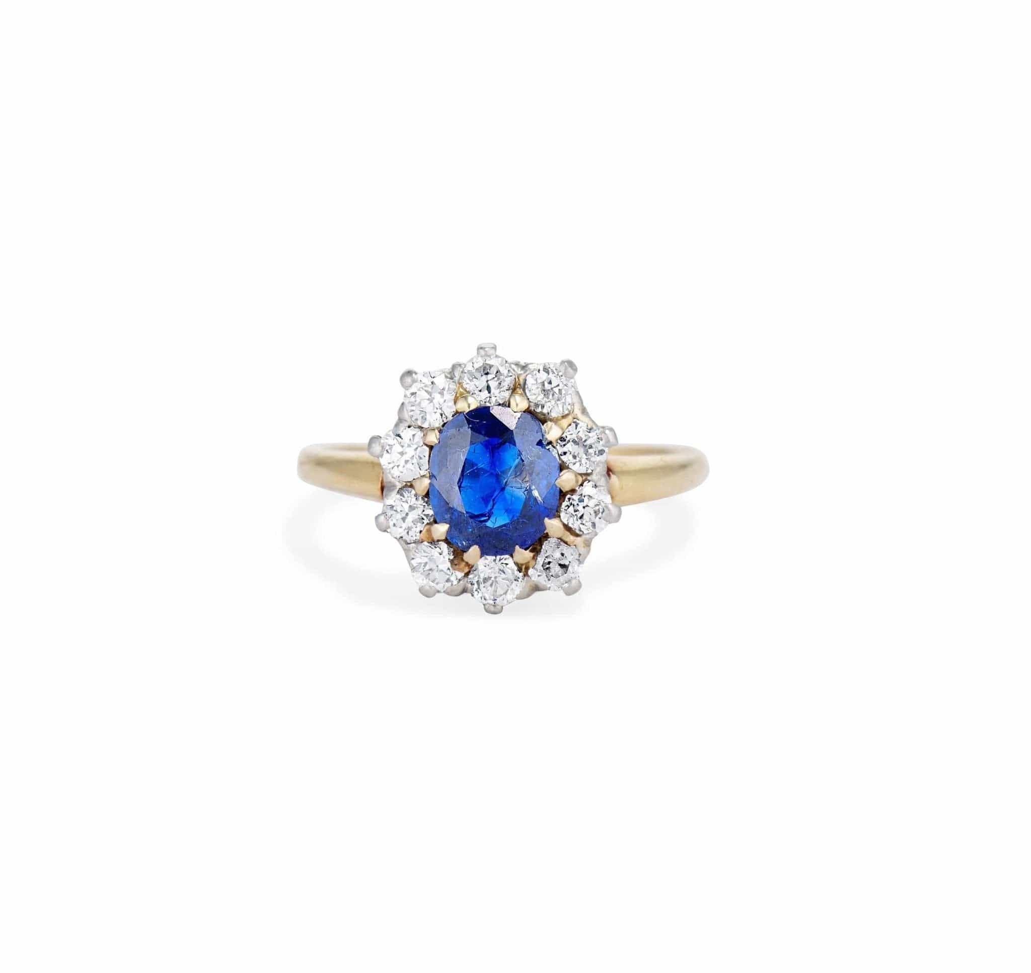 Mid Century Sapphire & Diamond Cluster