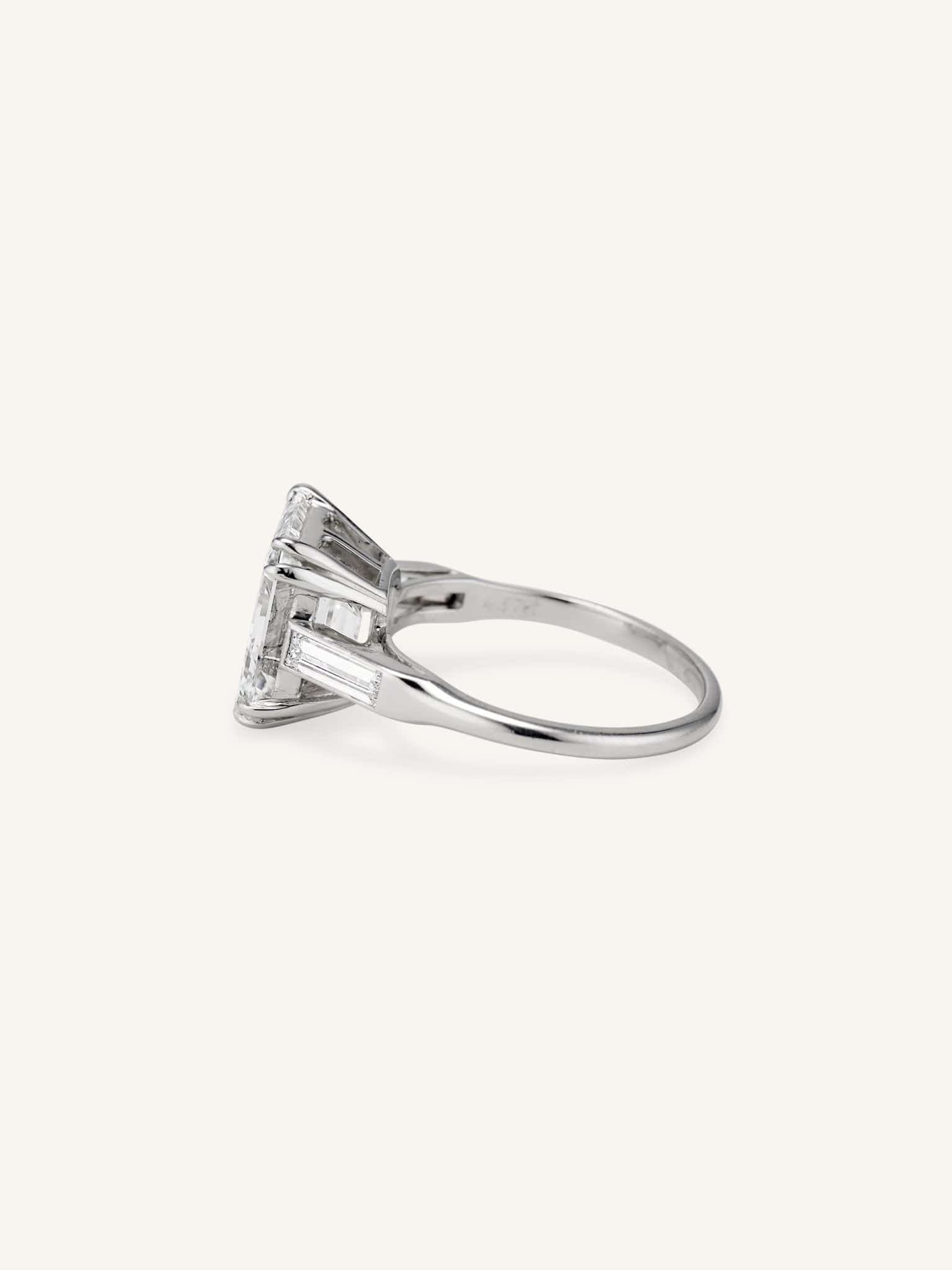 Midcentury 4.57 Carat Square Emerald Cut Diamond Solitaire Vintage Engagement Ring - Image 5
