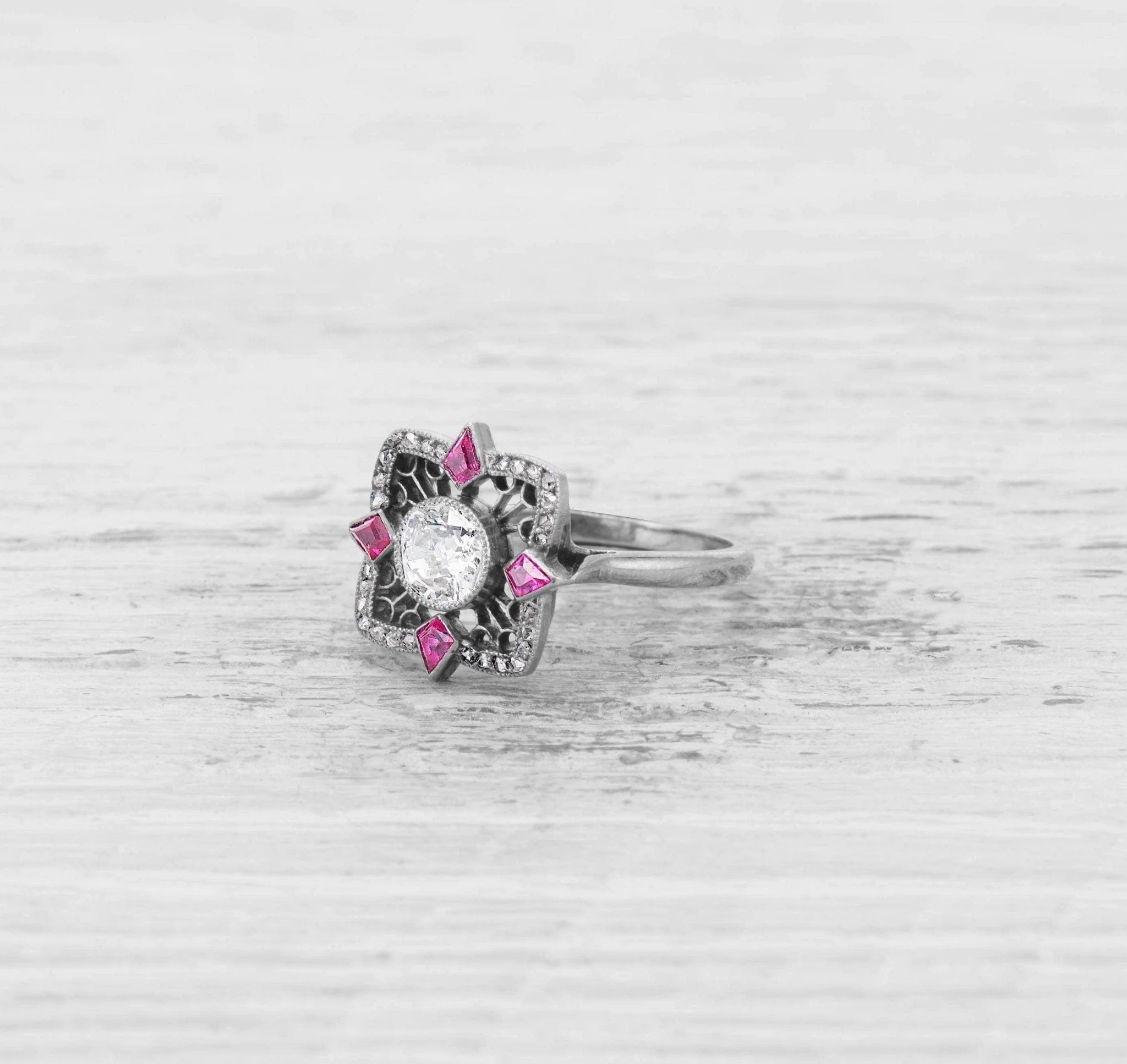 .50 CARAT EDWARDIAN DIAMOND AND RUBY ENGAGEMENT RING