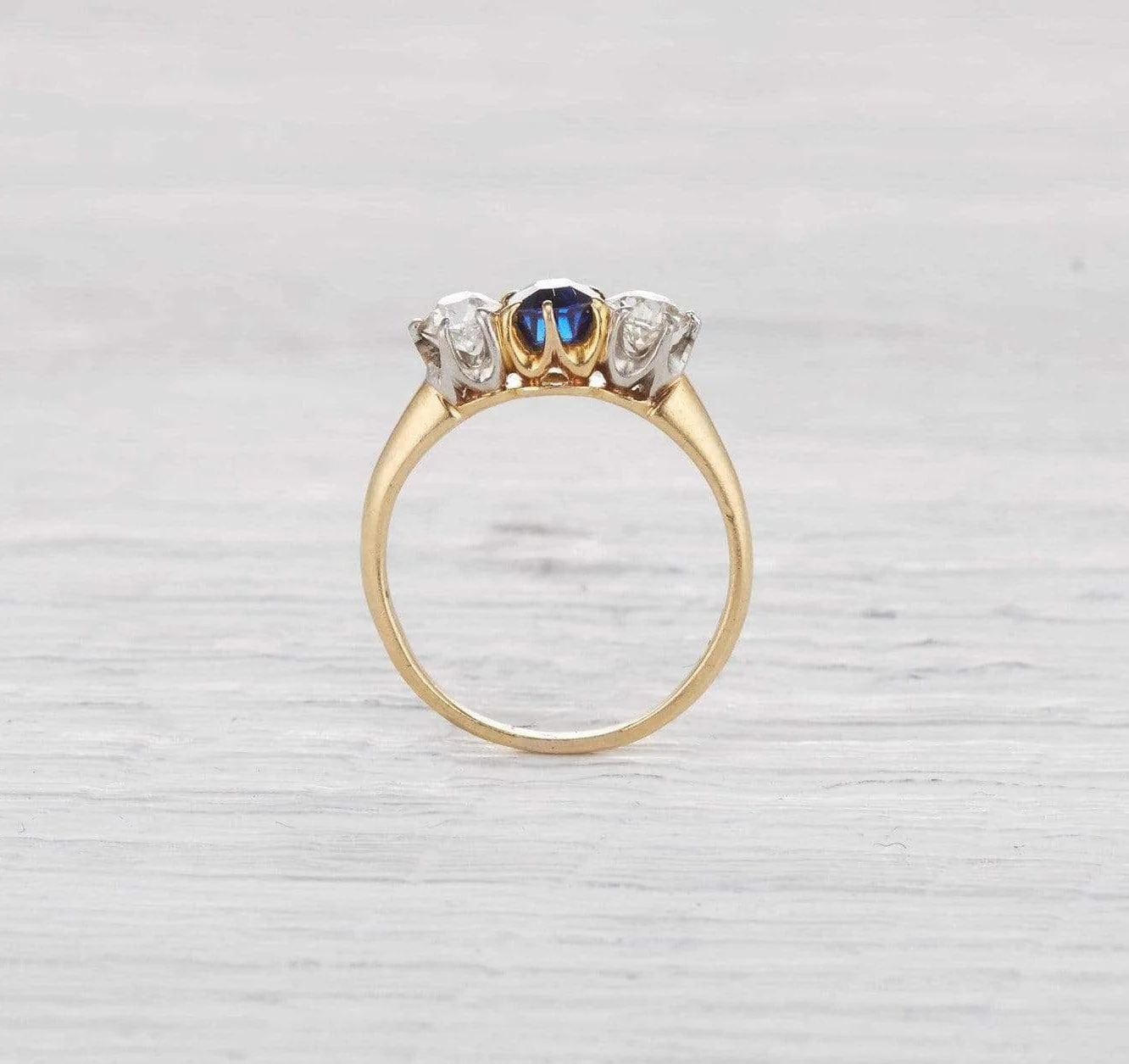 One Carat Edwardian Diamond and Sapphire Three Stone Ring - Image 4