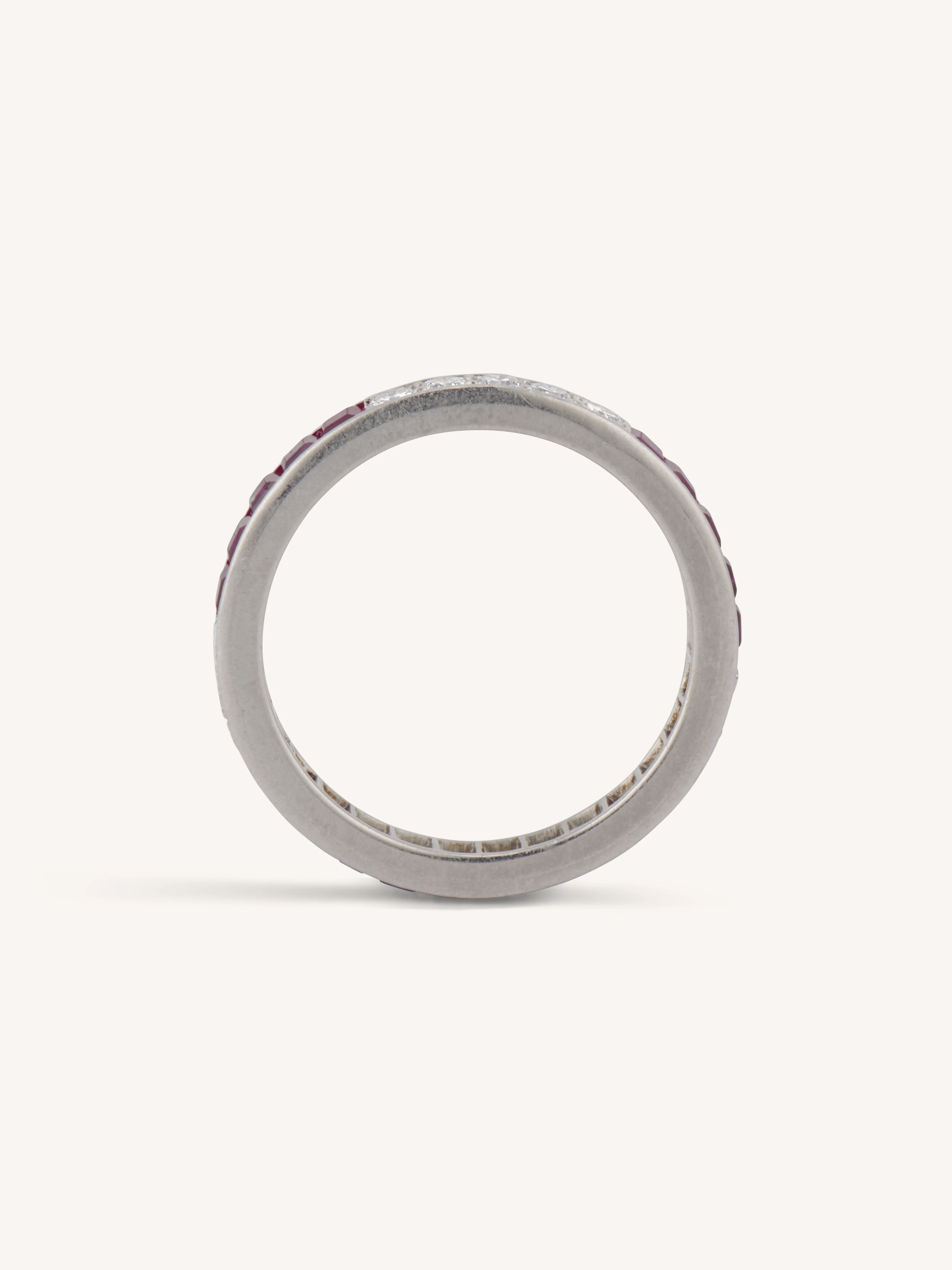 Cartier 1930's Art Deco Carré Cut Ruby & Diamond Platinum Vintage Eternity Band - Size 5.5 - Image 5