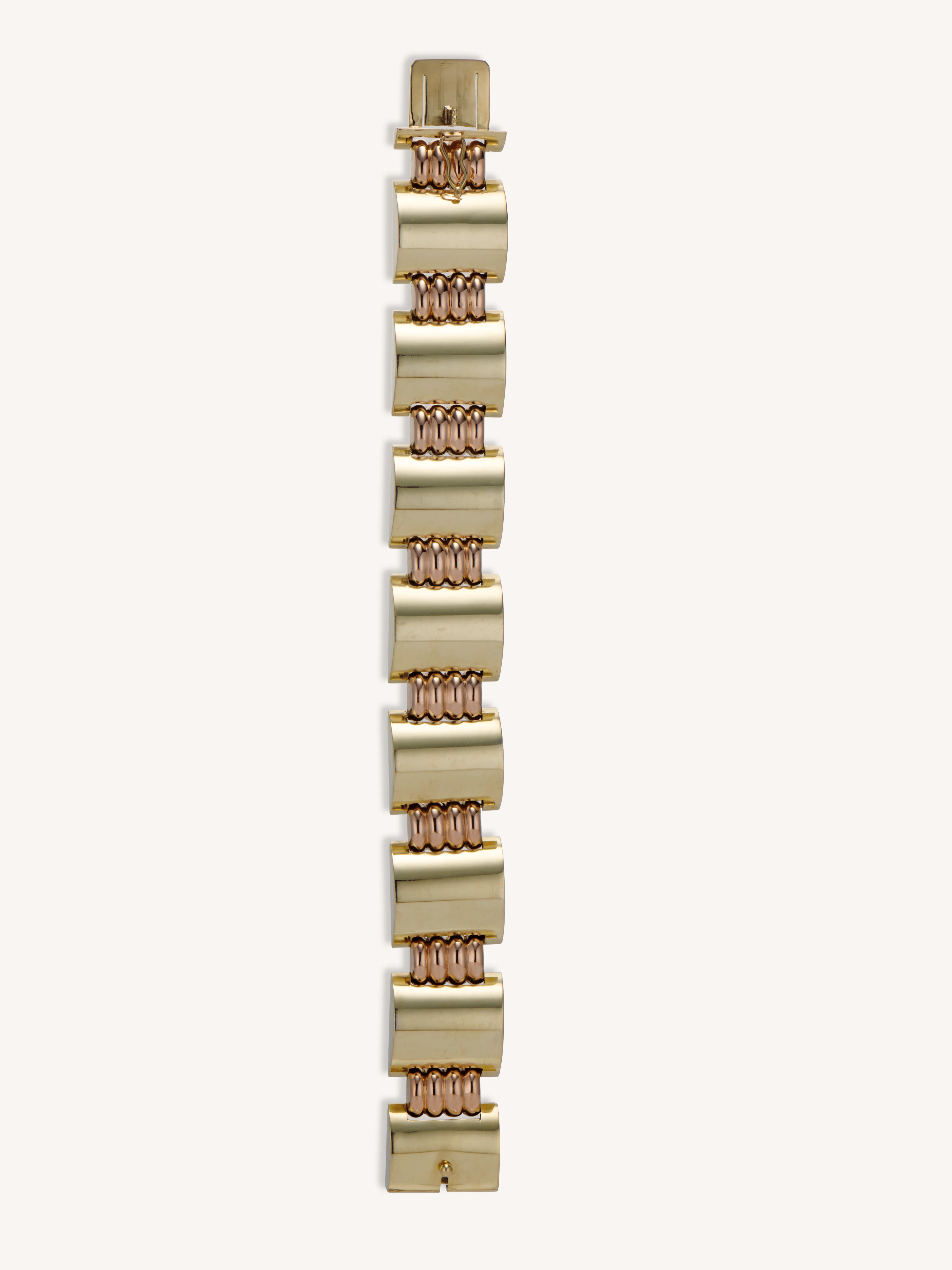 Retro Yellow & Rose Gold Tank Style 1940s Bracelet - Image 4