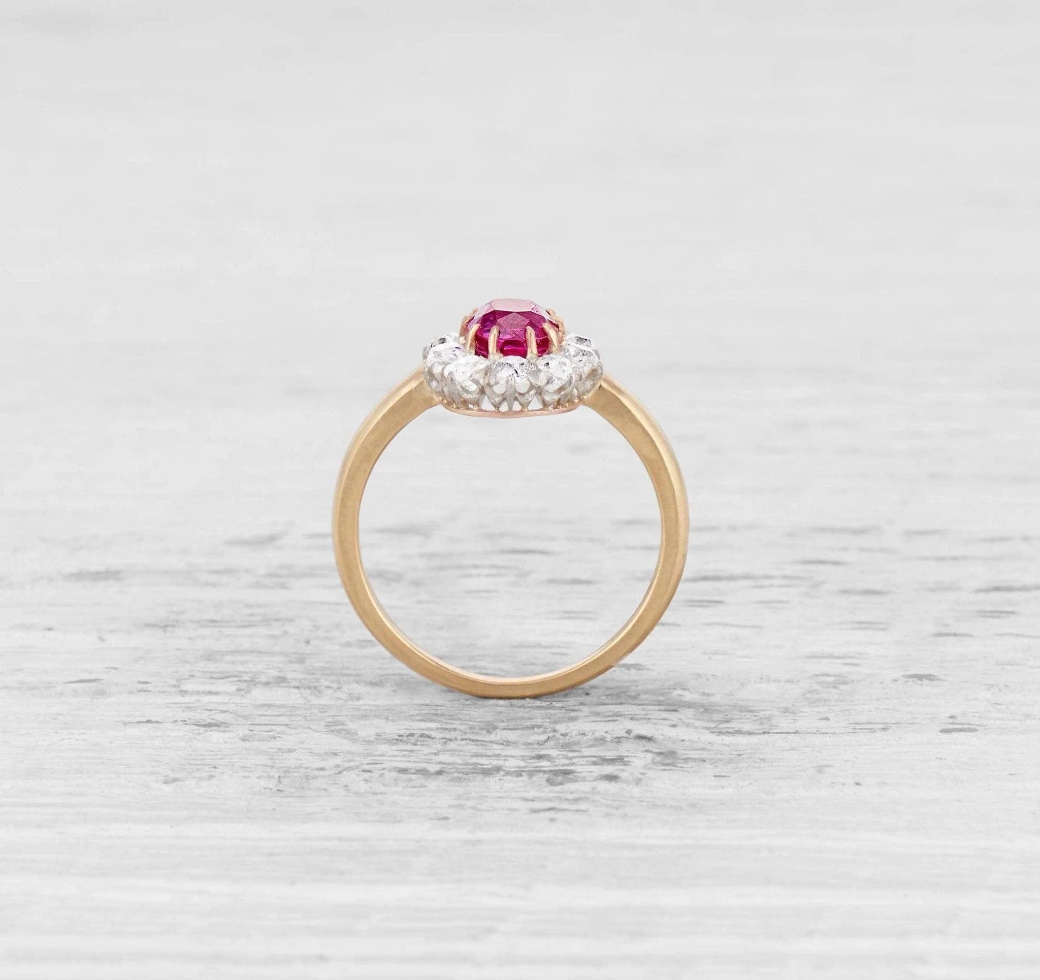 RUBY AND DIAMOND ANTIQUE CLUSTER ENGAGEMENT RING - Image 4