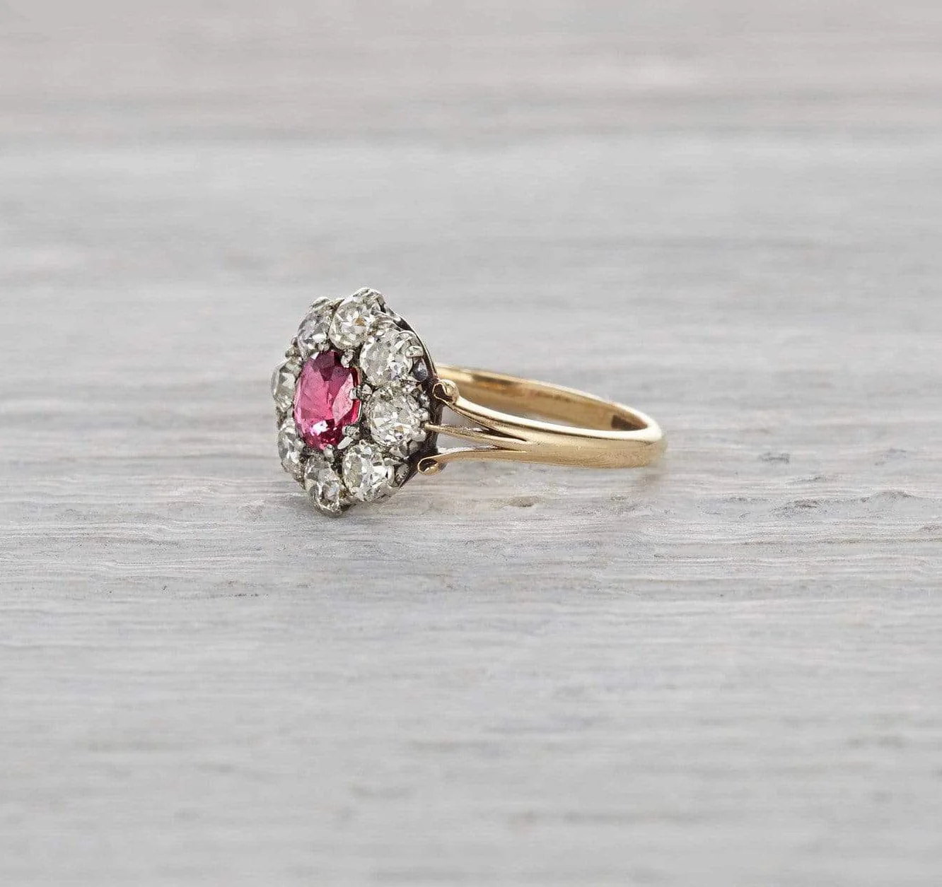 Ruby & Diamond Victorian Cluster Engagement Ring
