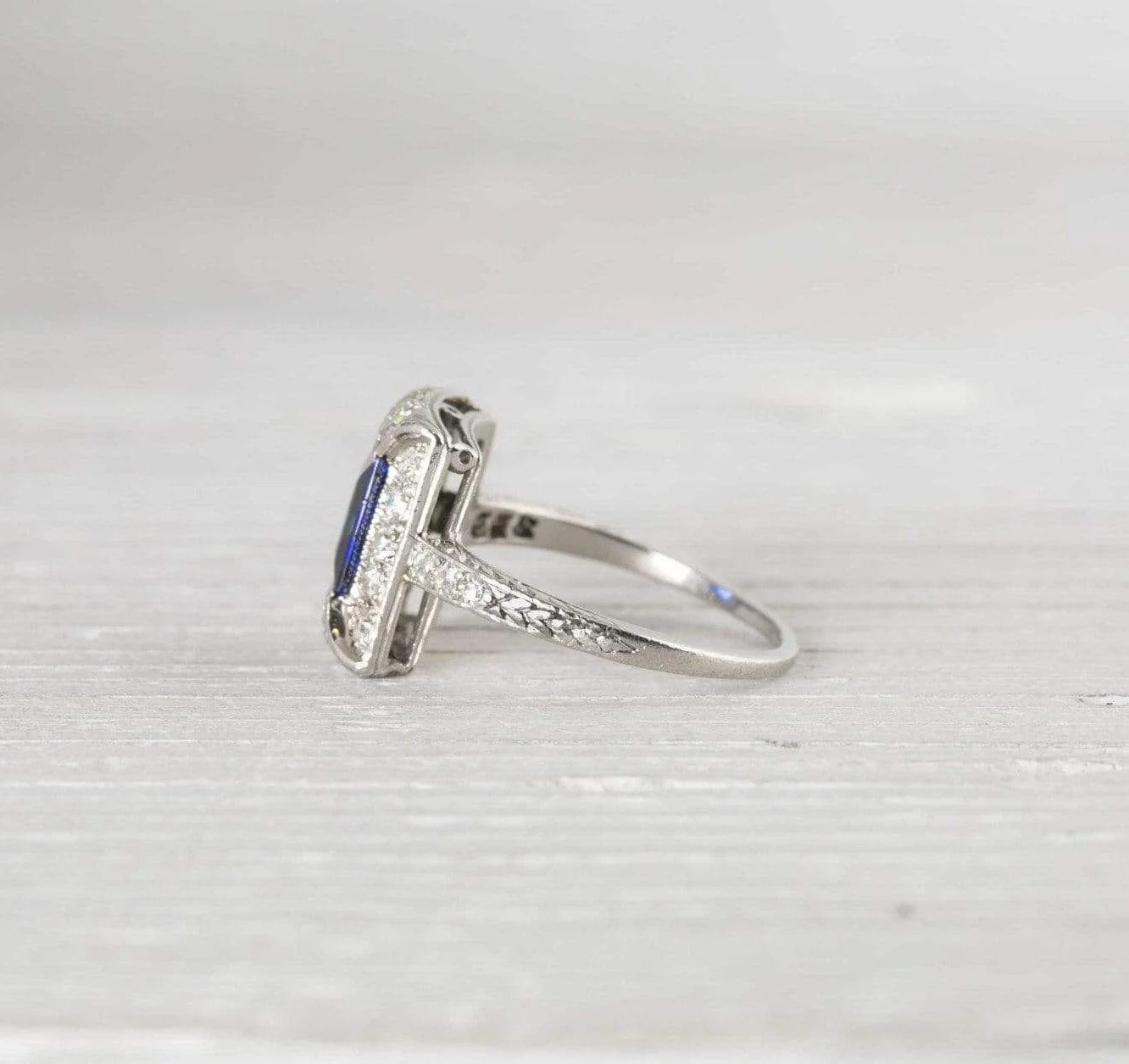 Sapphire & Diamond Vintage Art Deco Engagement Ring - Image 3
