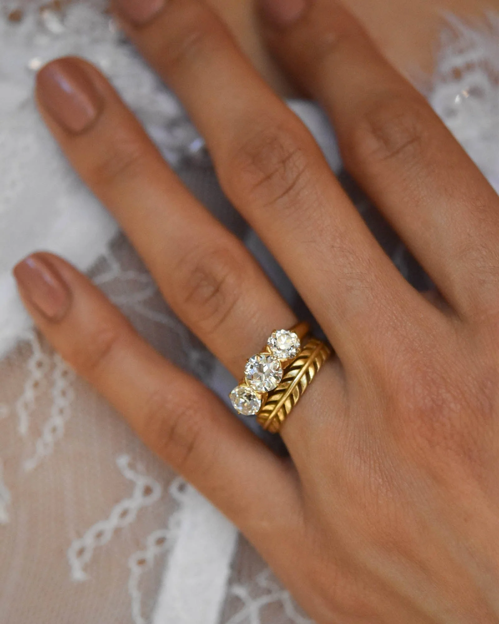 Tiffany & Co. Edwardian Old European Cut Diamond Three Stone Vintage Engagement Ring - Image 2
