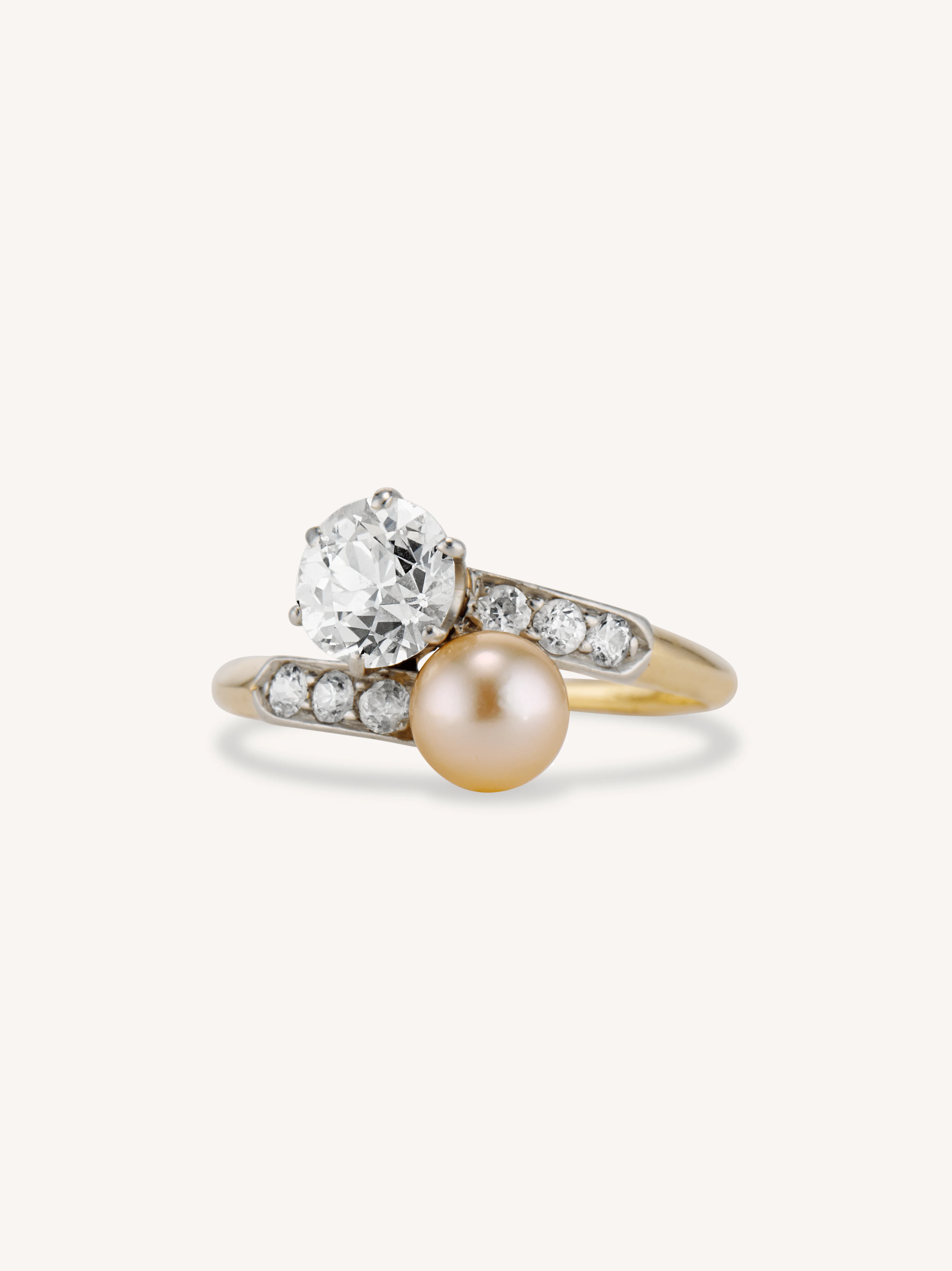 Tiffany & Co. Edwardian Pearl & Diamond Toi et Moi Ring