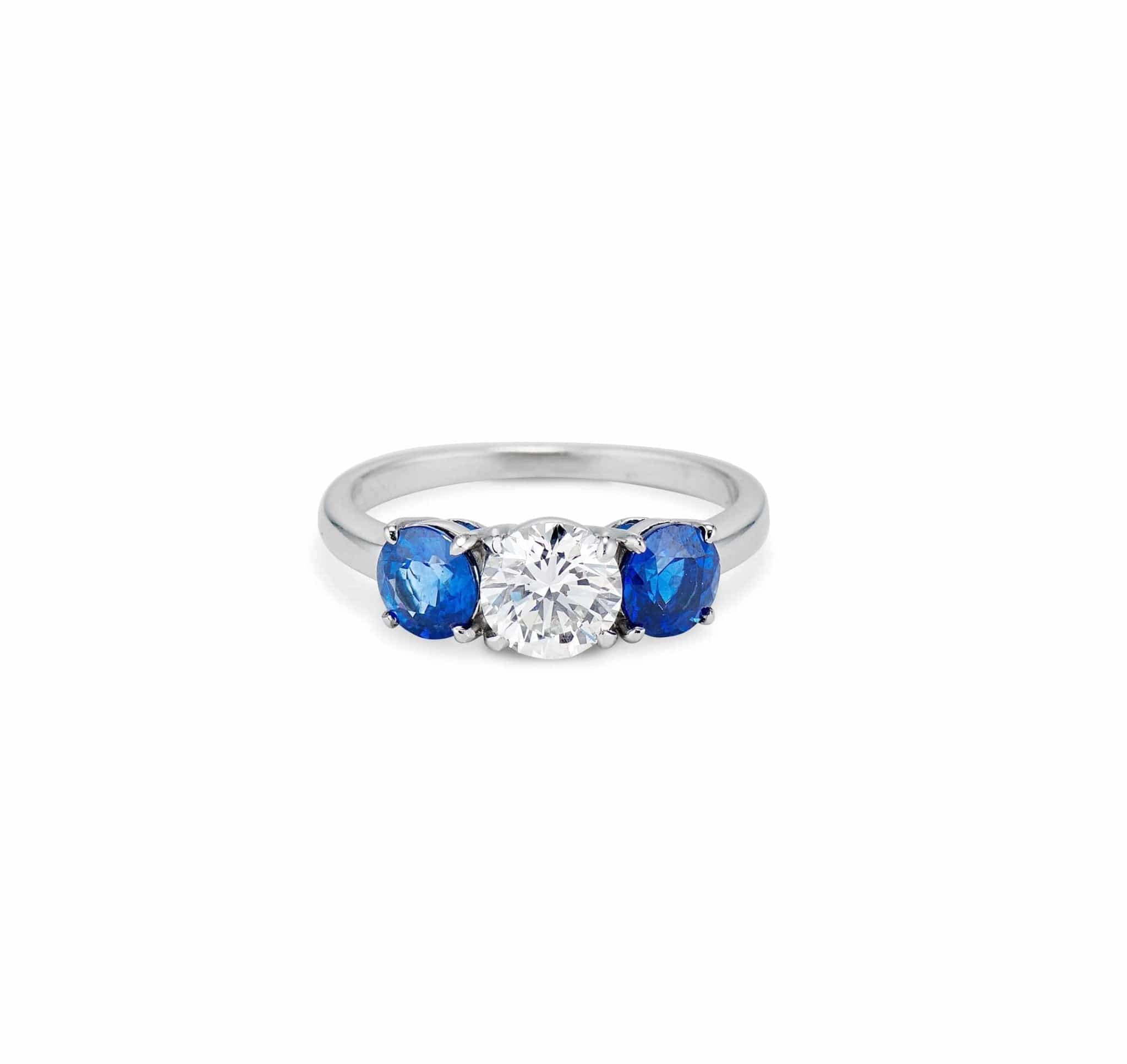 Tiffany & Co. Mid-Century Diamond and Sapphire Three-Stone Ring, American