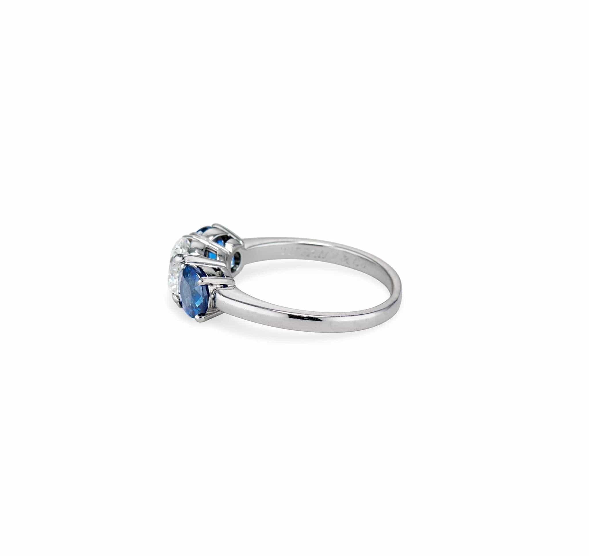 Tiffany & Co. Mid-Century Diamond and Sapphire Three-Stone Ring, American - Image 3