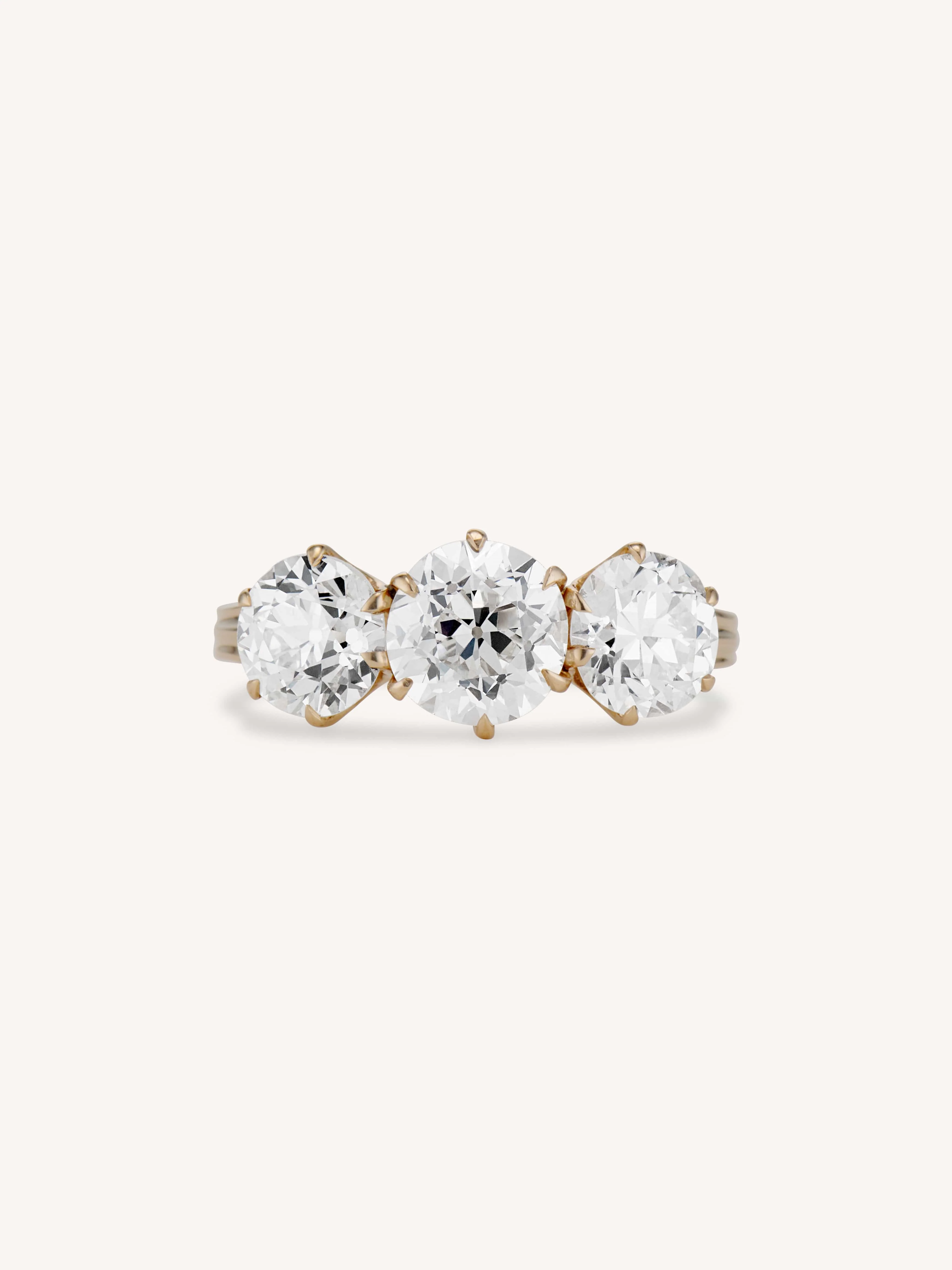 Tiffany & Co. Midcentury 3.59 Carat Old European Cut Diamond Three Stone Vintage Engagement Ring