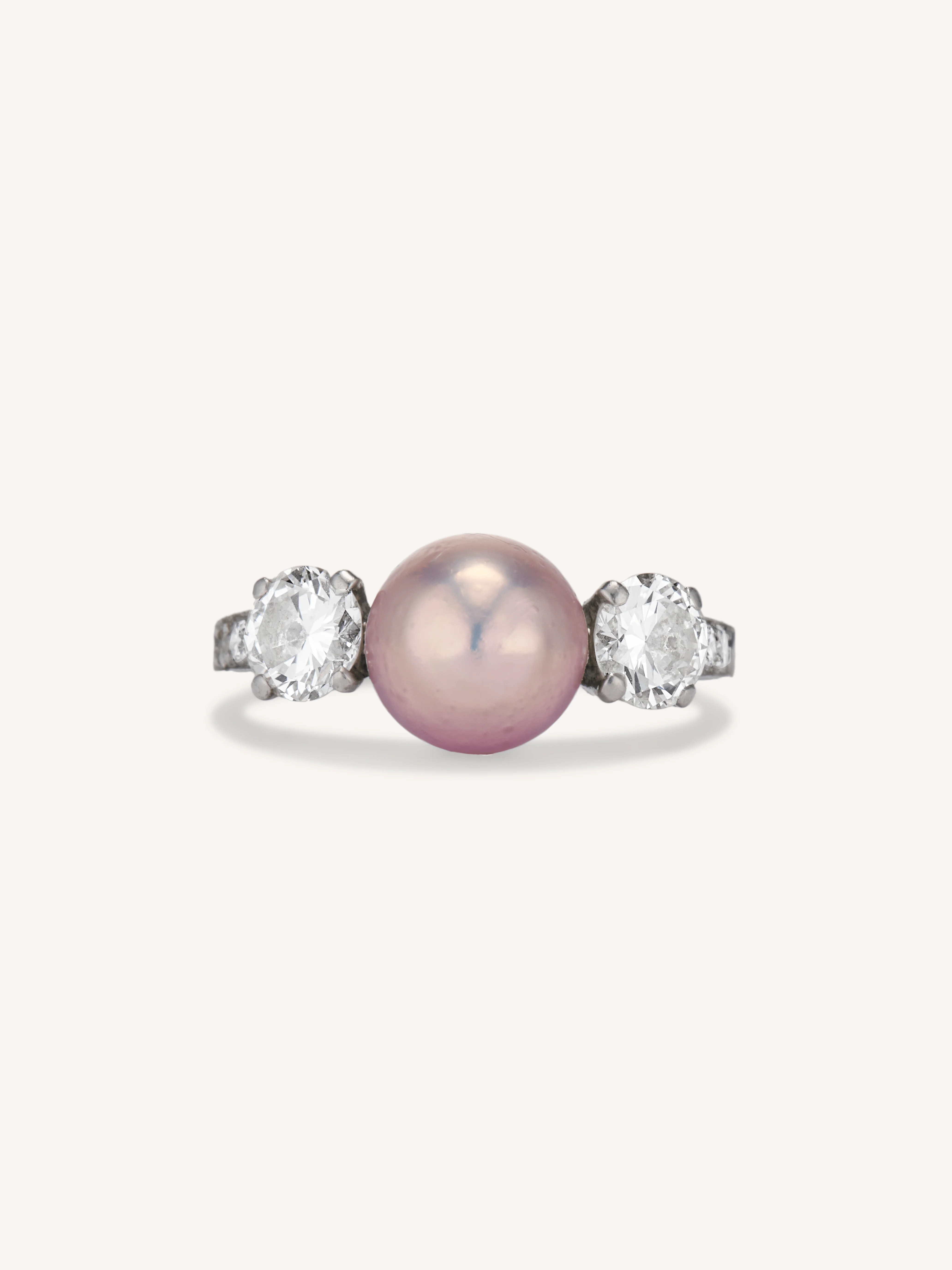 Tiffany & Co. Pearl & Diamond Three Stone Vintage Engagement Ring