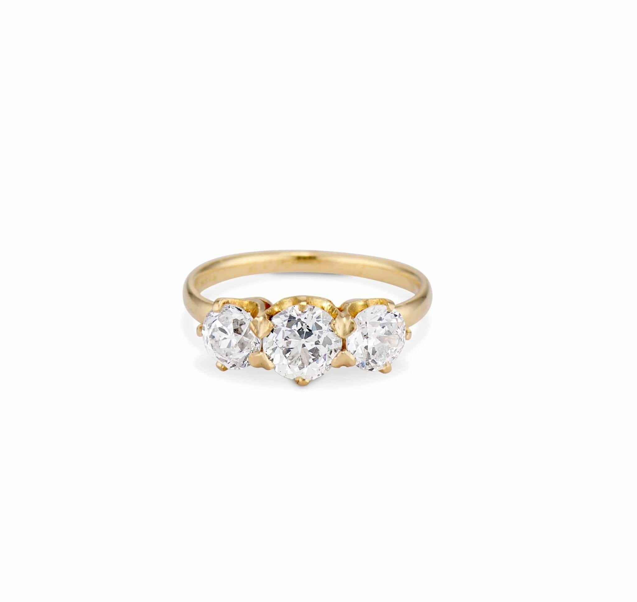Tiffany & Co. Victorian Old European-Cut Three-Stone Gold Ring, America