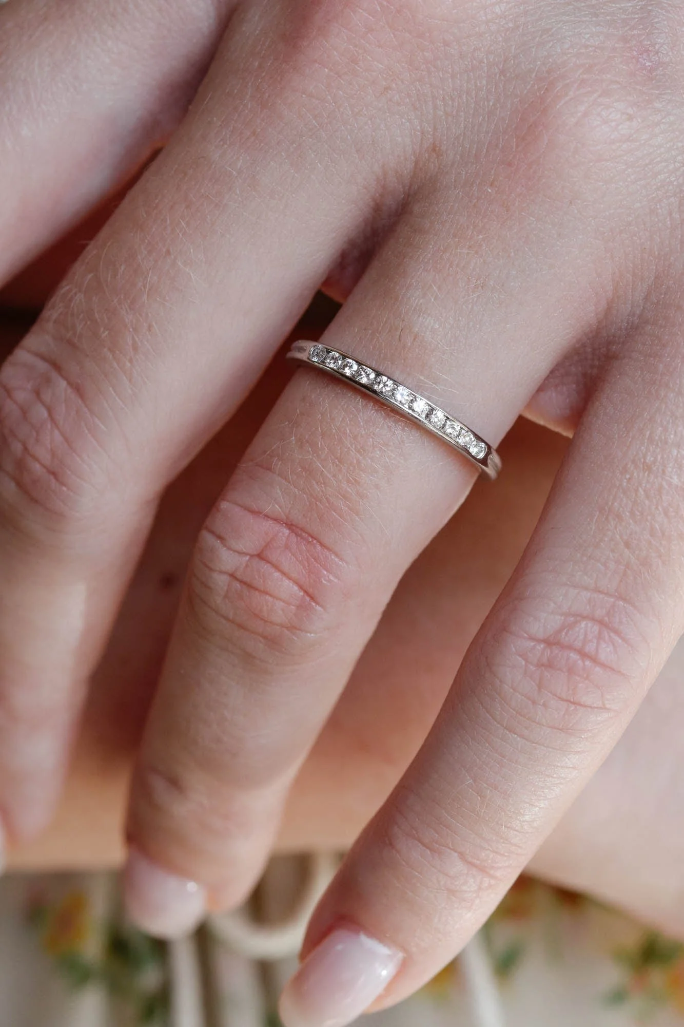 Tiffany & Co. Vintage Diamond Platinum Half Eternity Wedding Band - Size 7 - Image 2