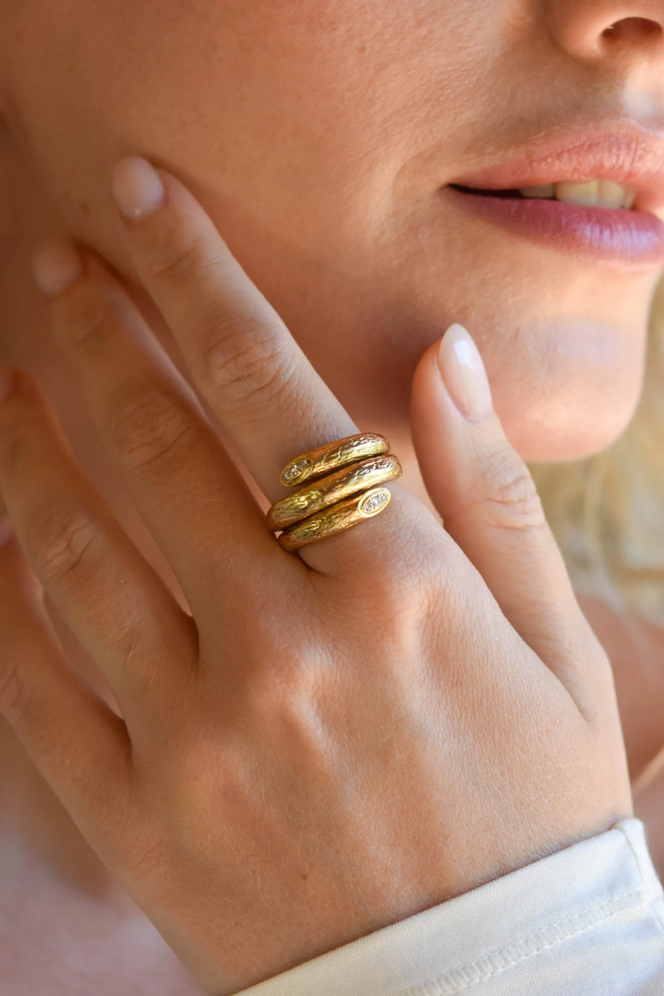 Van Cleef & Arpels Vintage 1970s Textured Gold & Diamond Tri-Wrap Ring, France - Image 3