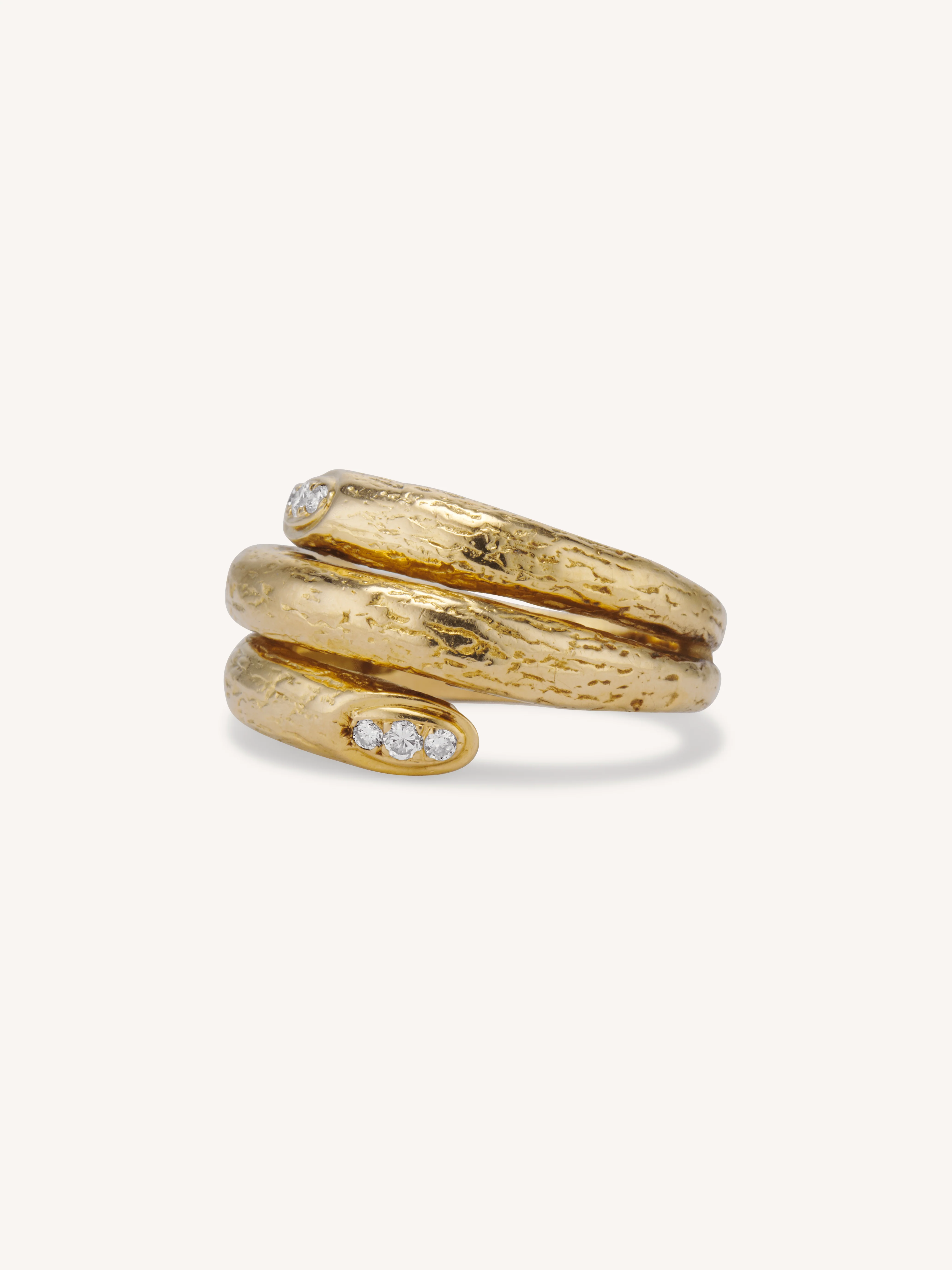 Van Cleef & Arpels Vintage 1970s Textured Gold & Diamond Tri-Wrap Ring, France - Image 4