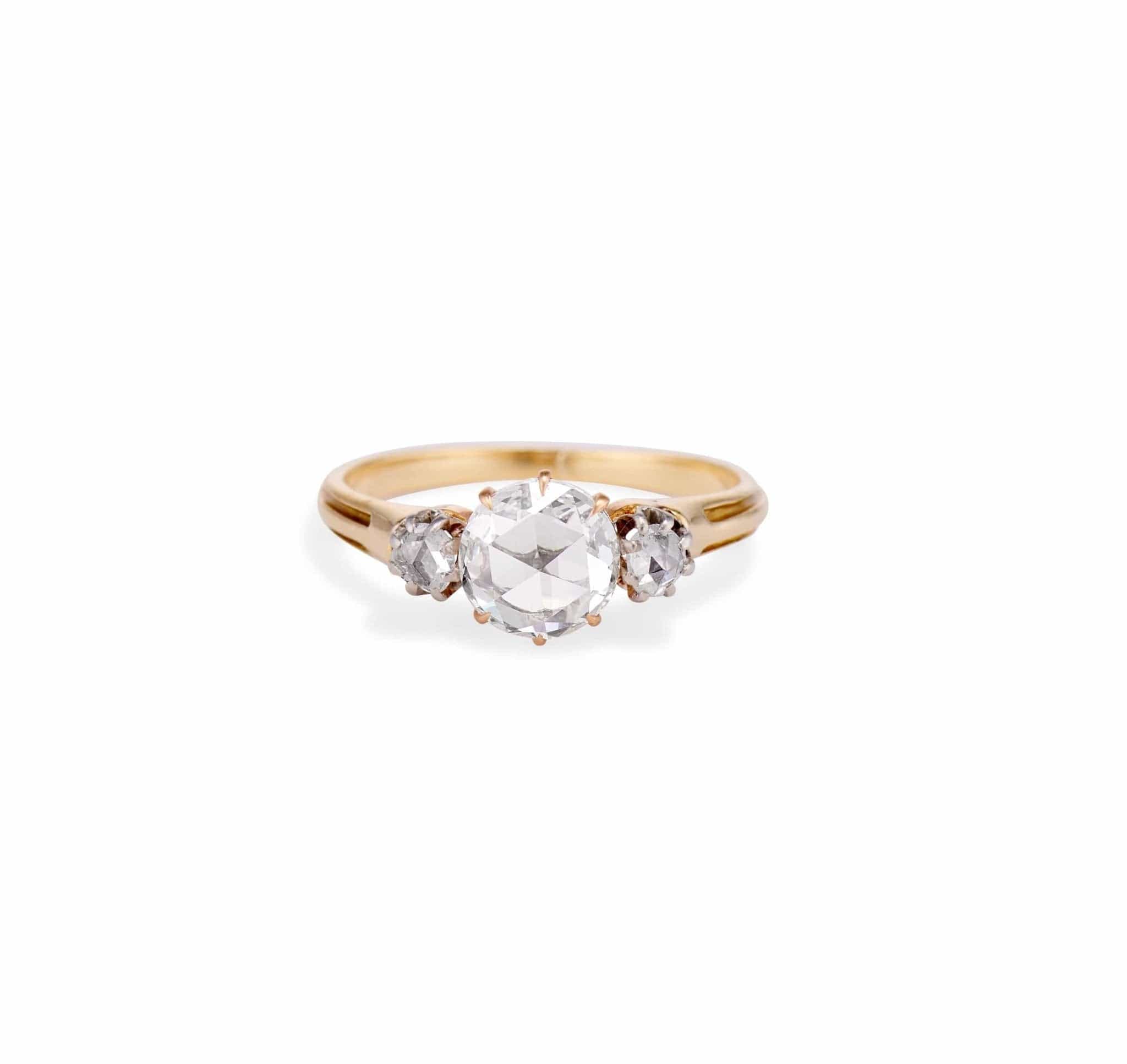 Victorian 1.01 Carat Rose Cut Diamond Three Stone Engagement Ring