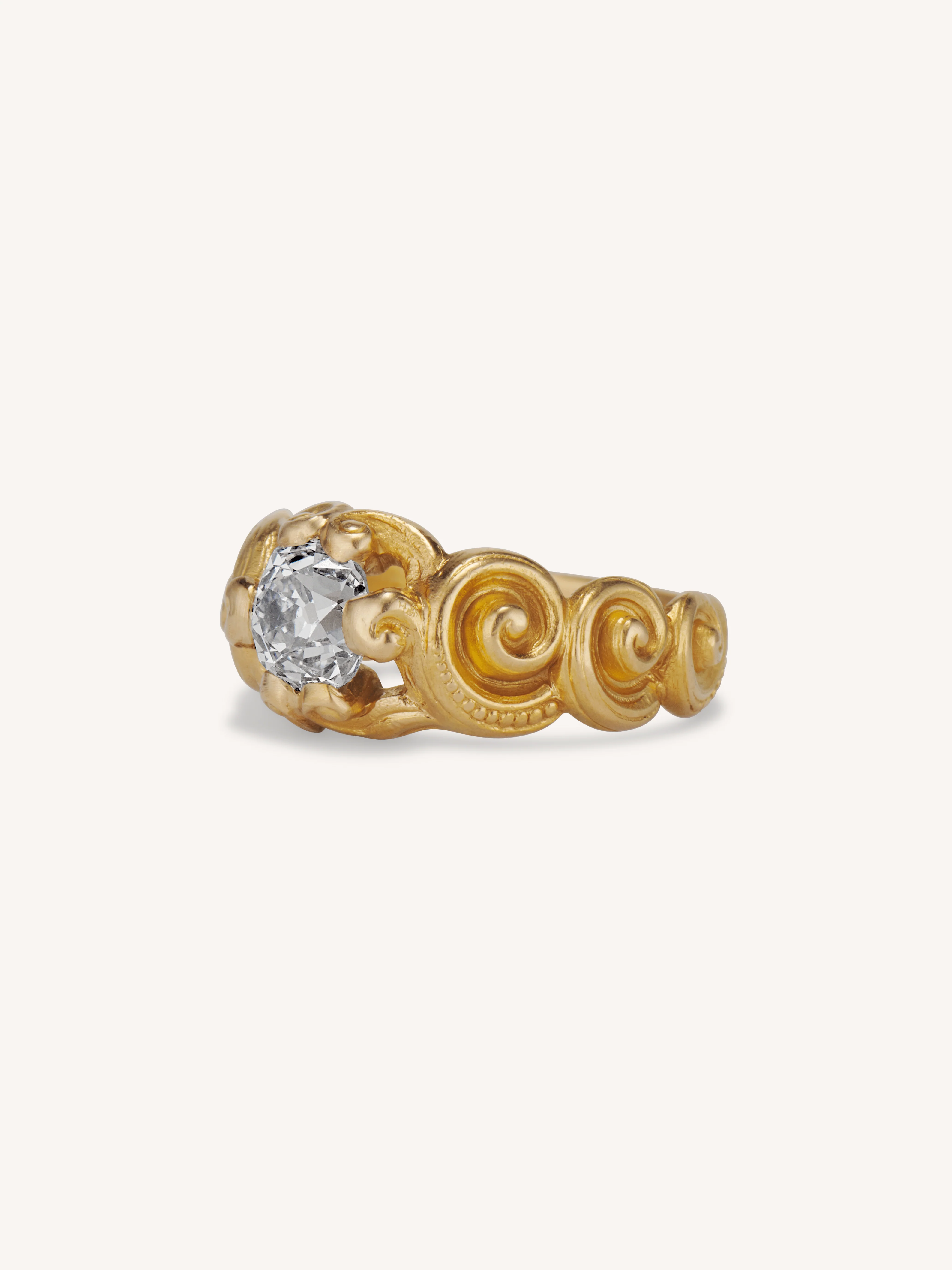 Unique Victorian 1.07 Carat Old Mine Cushion Diamond Antique Golden Spiral Ring - Image 3