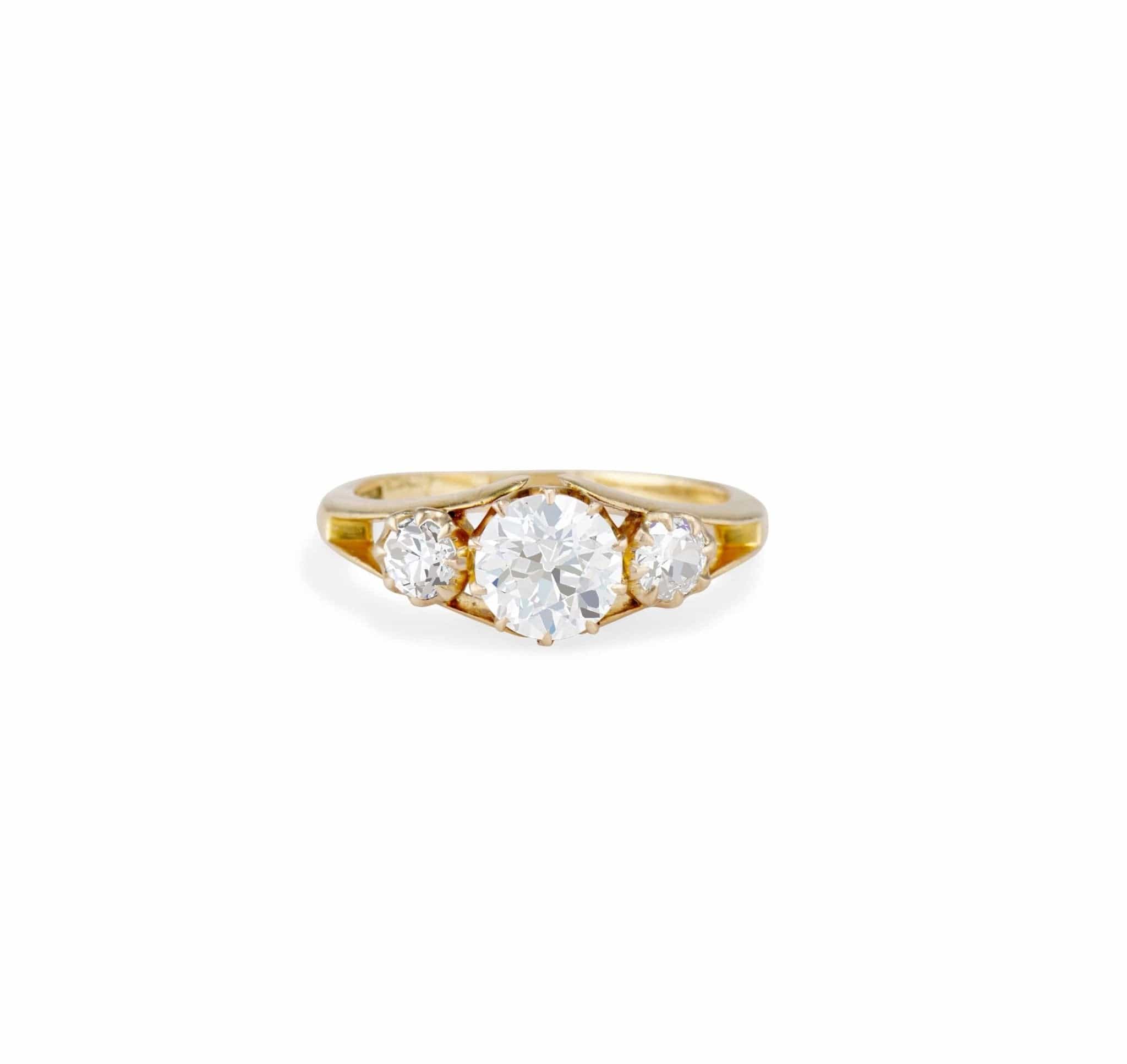 Victorian 1.25 Carat Old European Cut Diamond Three Stone Engagement Ring