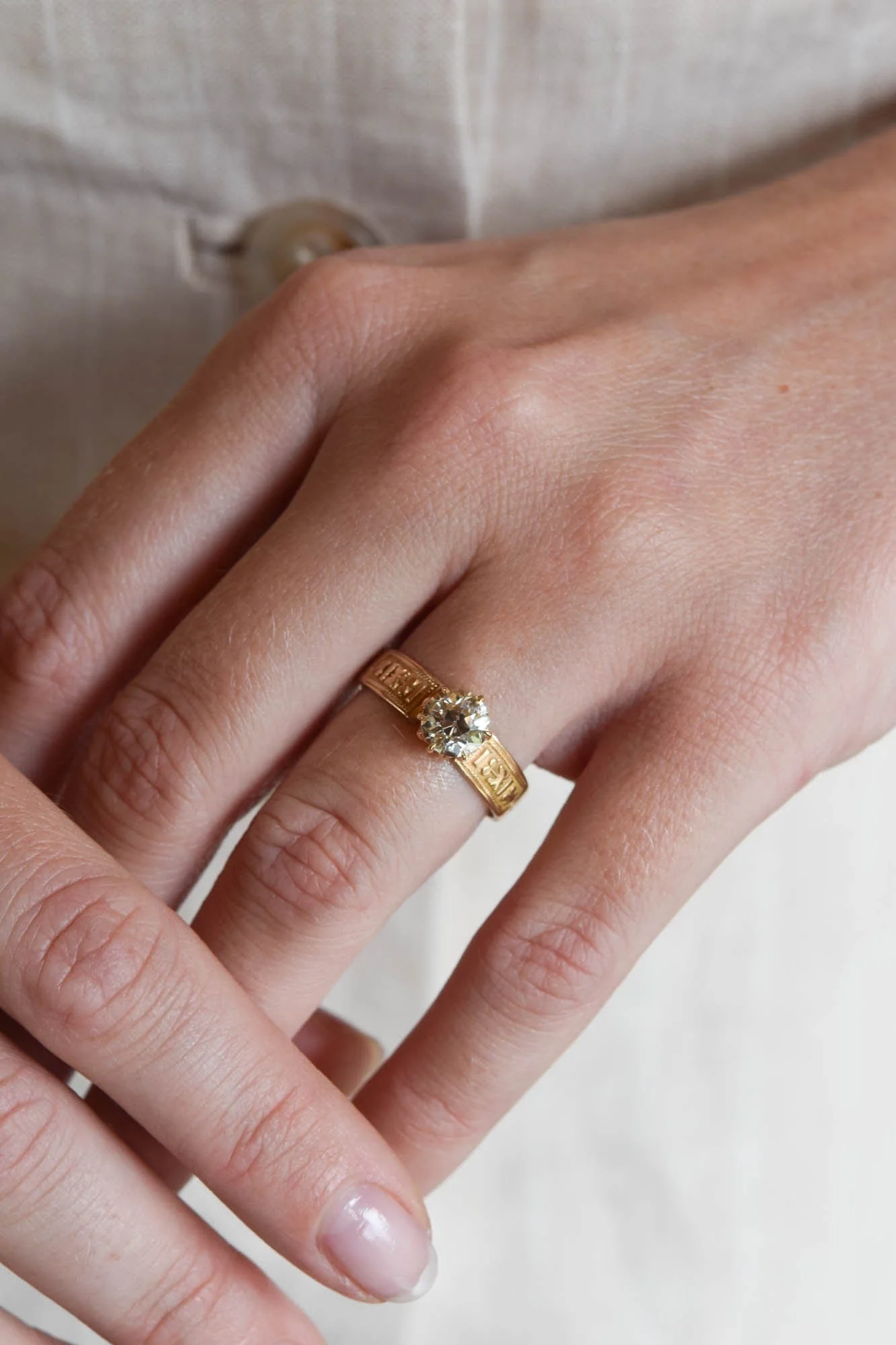 Victorian 1.28 Carat Old European Cut Diamond Engraved Antique Engagement Ring - Image 3