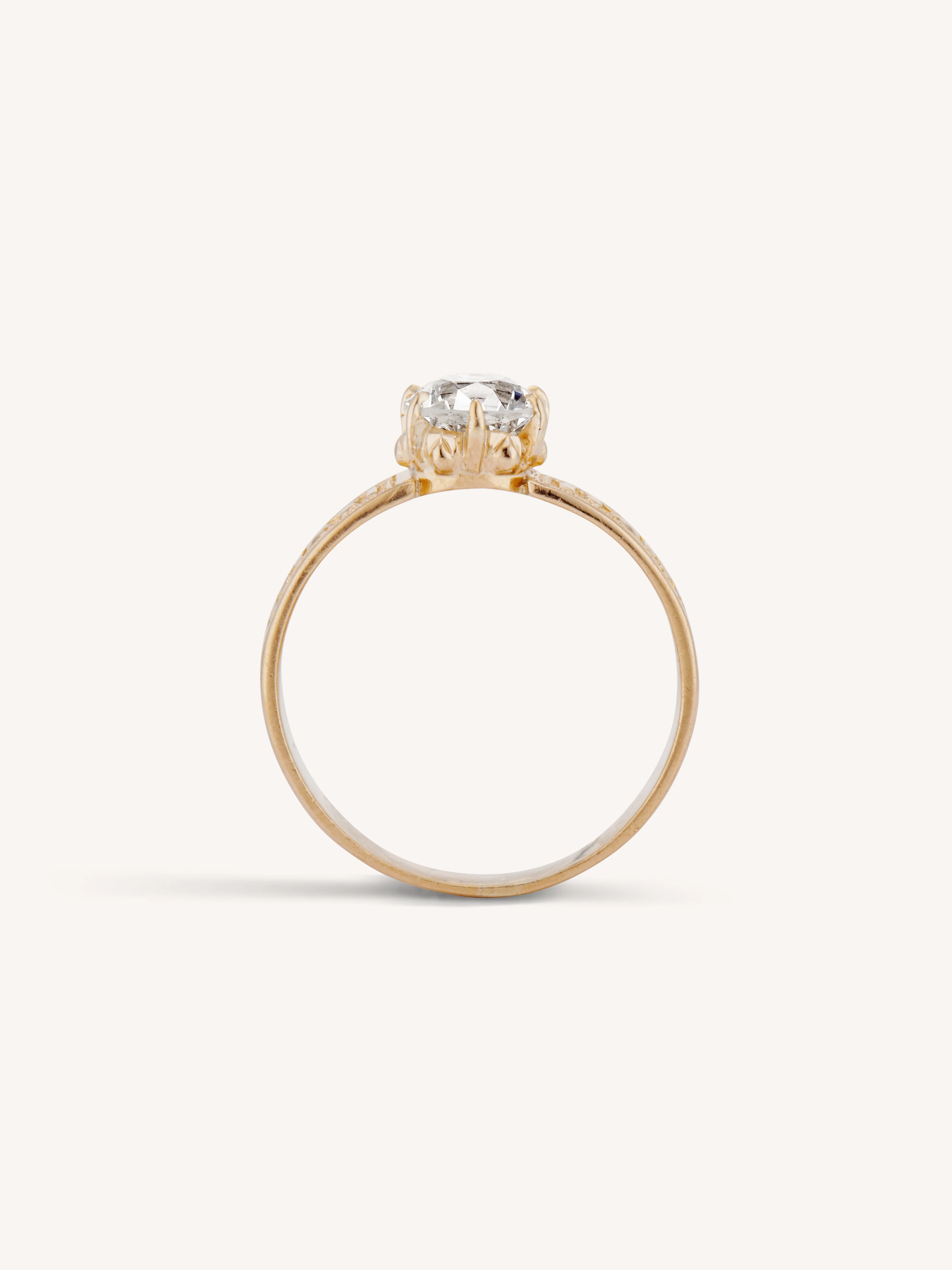 Victorian 1.28 Carat Old European Cut Diamond Engraved Antique Engagement Ring - Image 7