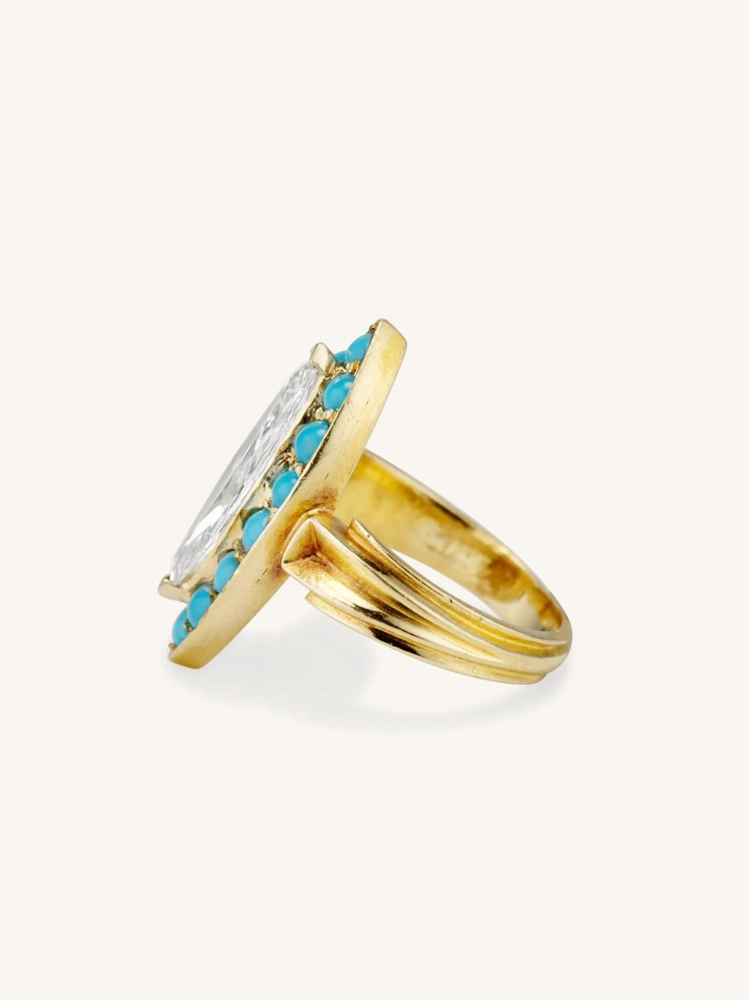 Victorian 1.31 Marquise Cut Diamond & Turquoise Navette Engagement Ring - Image 5