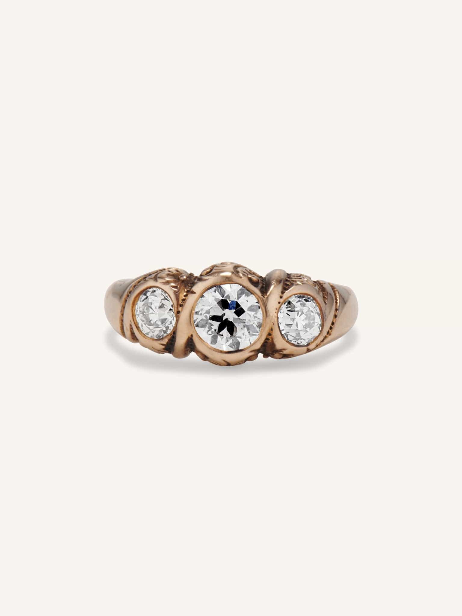 Victorian 1.58 Carat Old European Cut Diamond Three Stone Ring