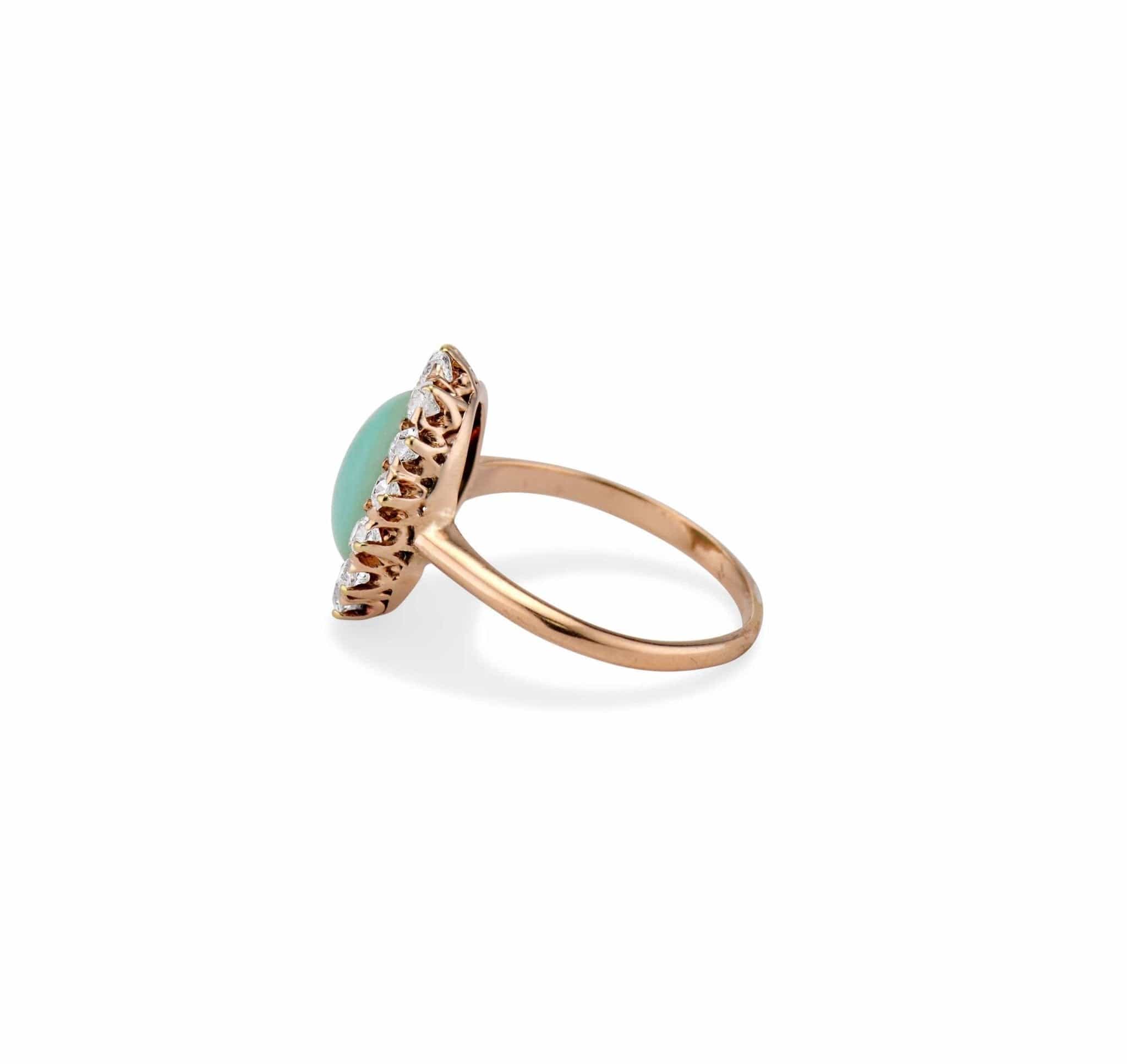 Victorian 1.60 Carat Oval-Shaped Turquoise and Diamond Cluster Ring - Image 3
