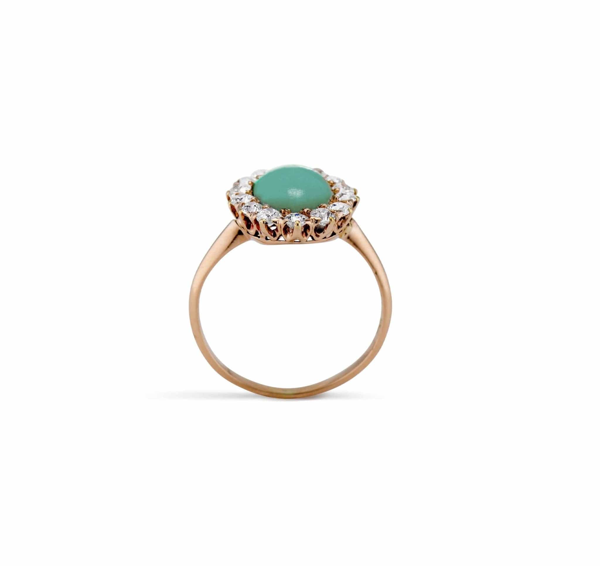 Victorian 1.60 Carat Oval-Shaped Turquoise and Diamond Cluster Ring - Image 4