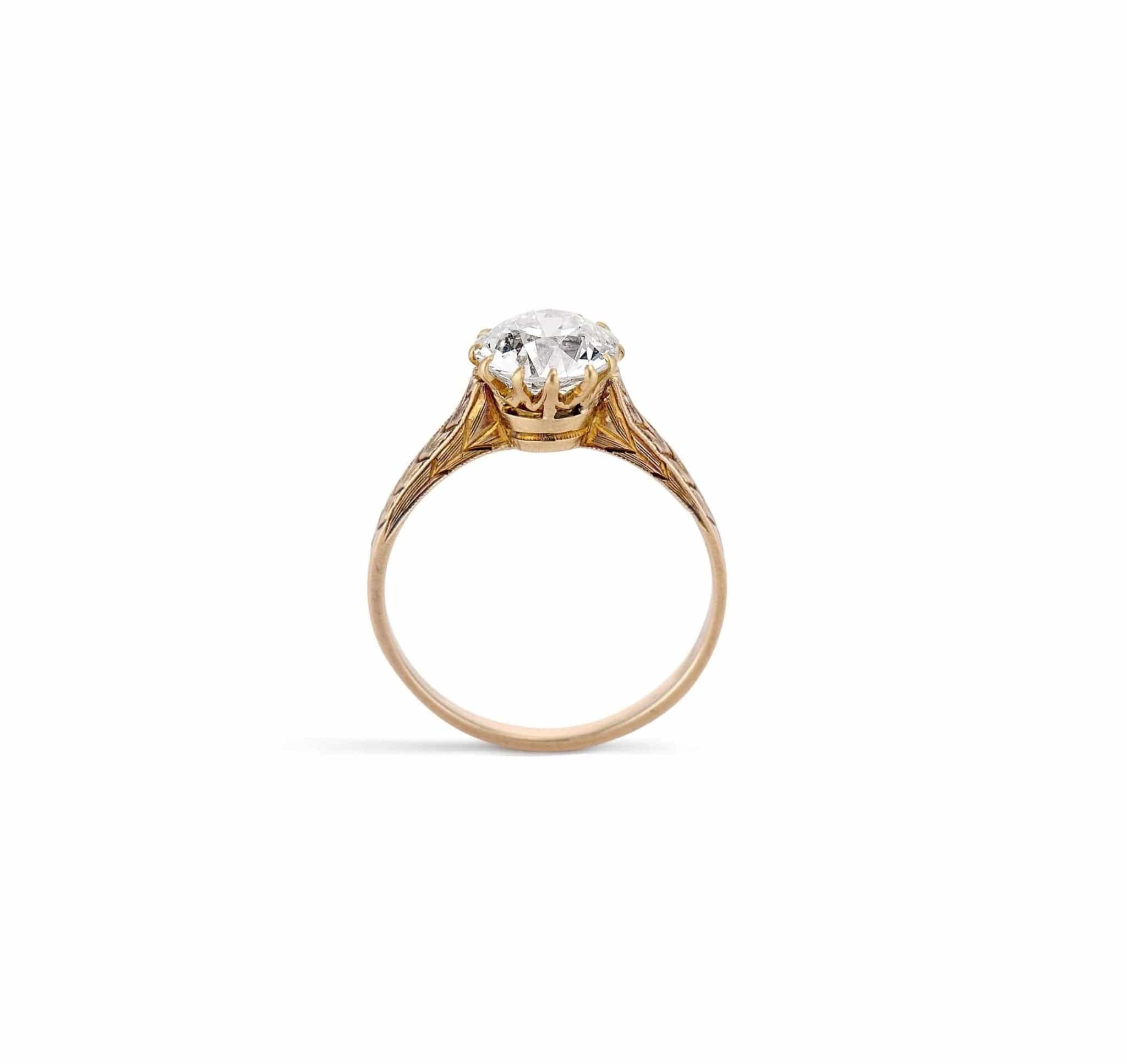 Victorian 1.69 Carat Old European Diamond Yellow Gold Engraved Ring - Image 4