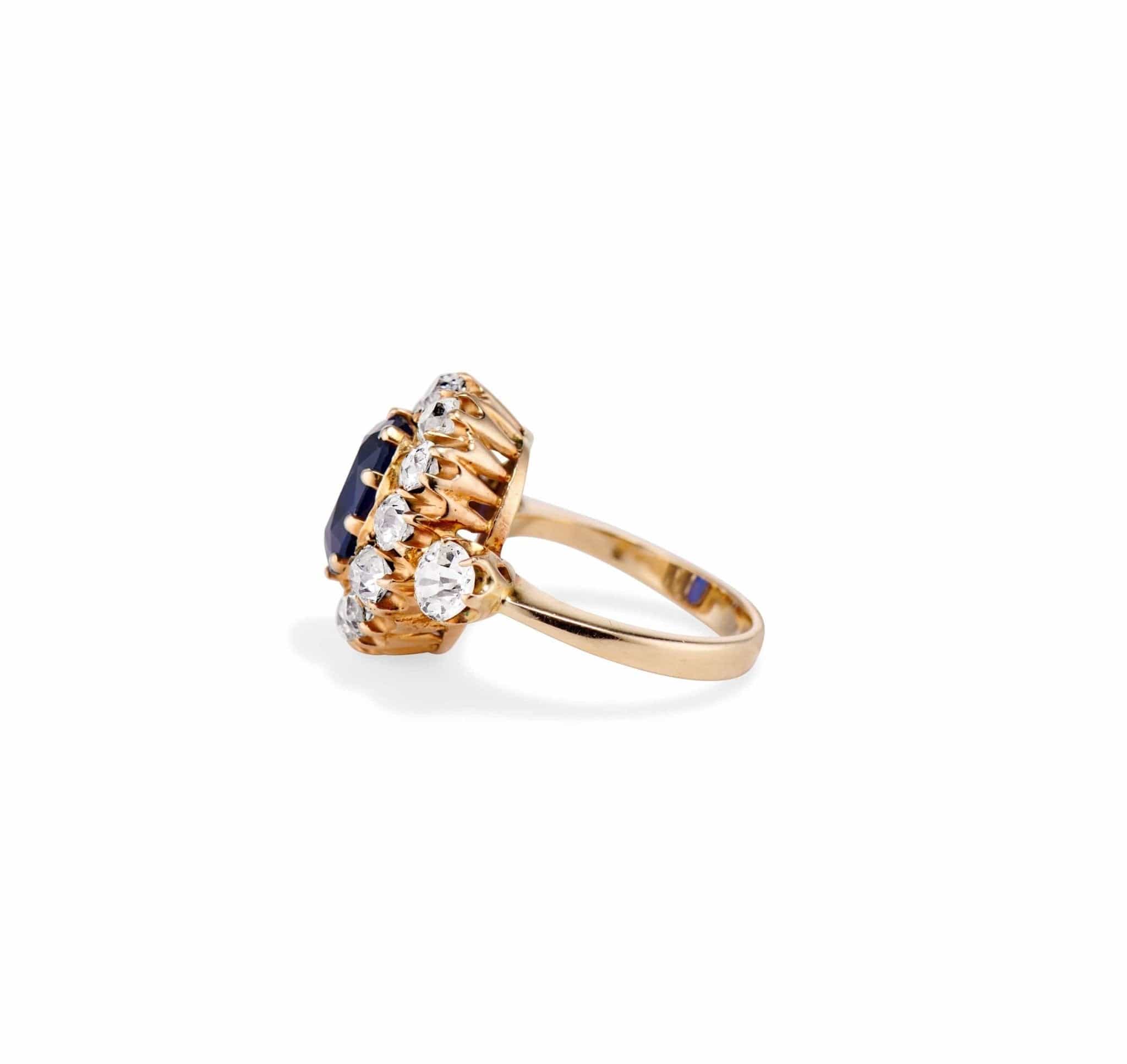 Victorian 2.00 Carat Oval Unheated Sapphire and Diamond Cluster - Image 4