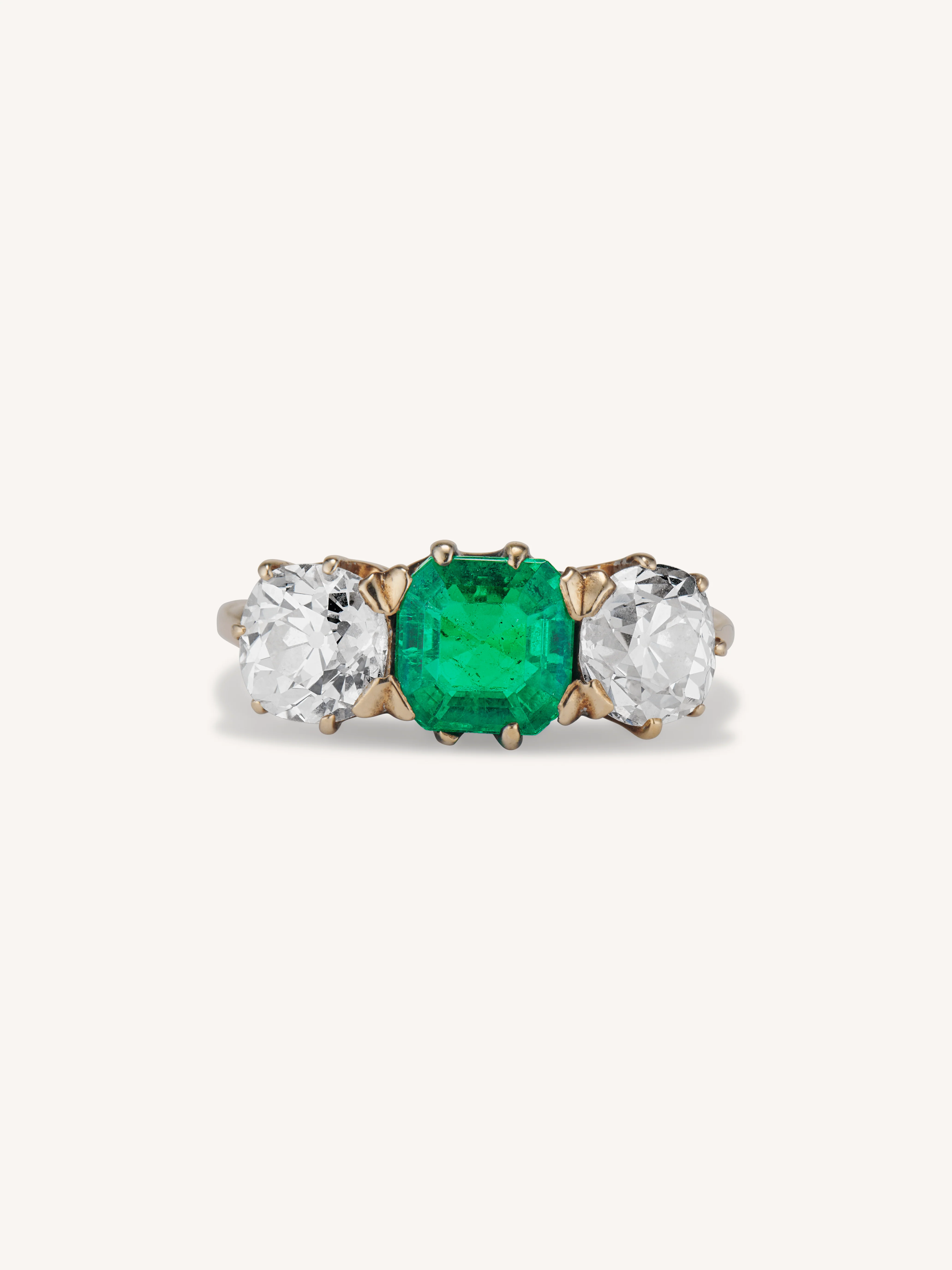 Victorian 2.25 Carat Natural Colombian Emerald Three Stone Antique Engagement Ring