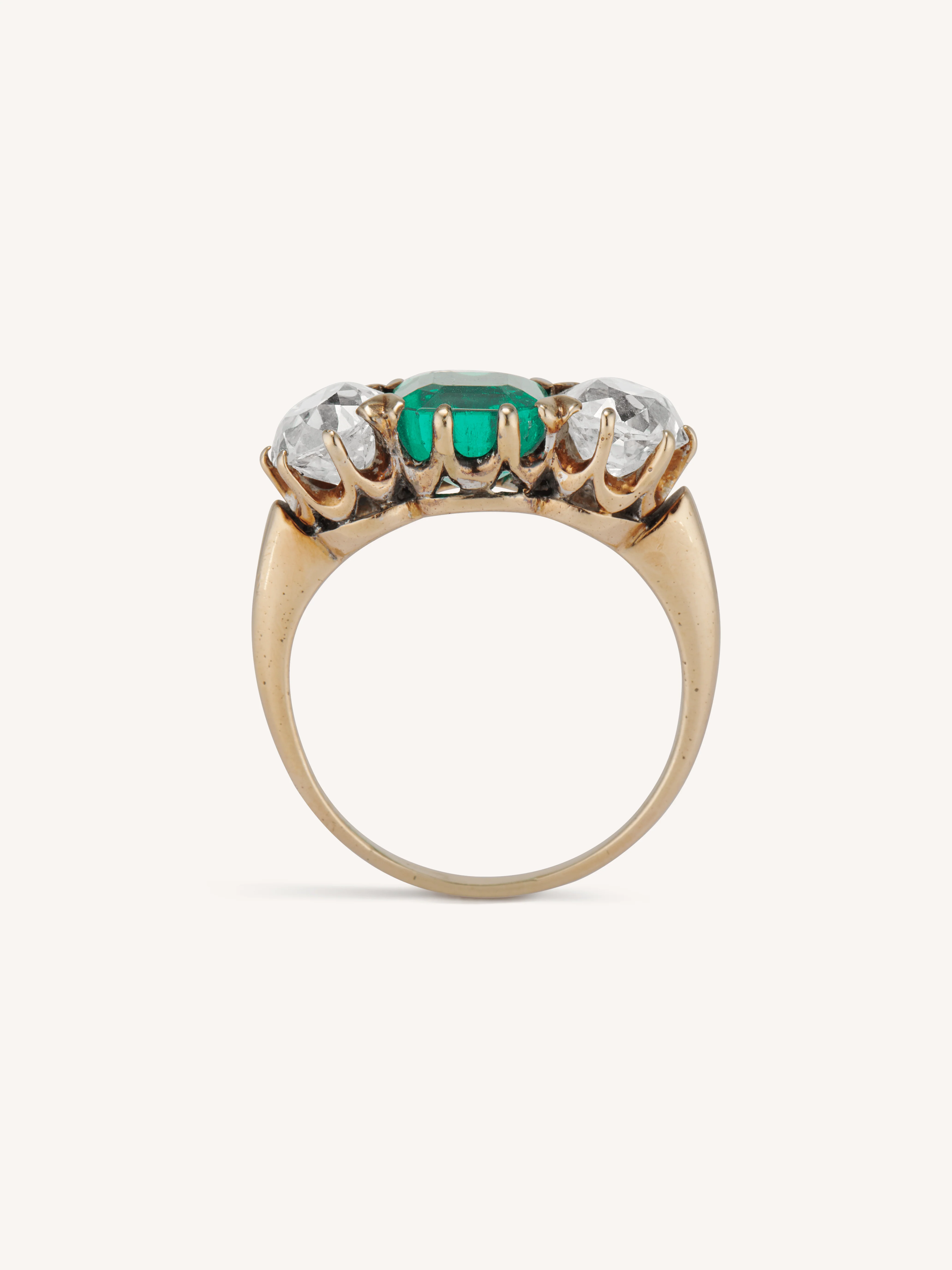 Victorian 2.25 Carat Natural Colombian Emerald Three Stone Antique Engagement Ring - Image 6