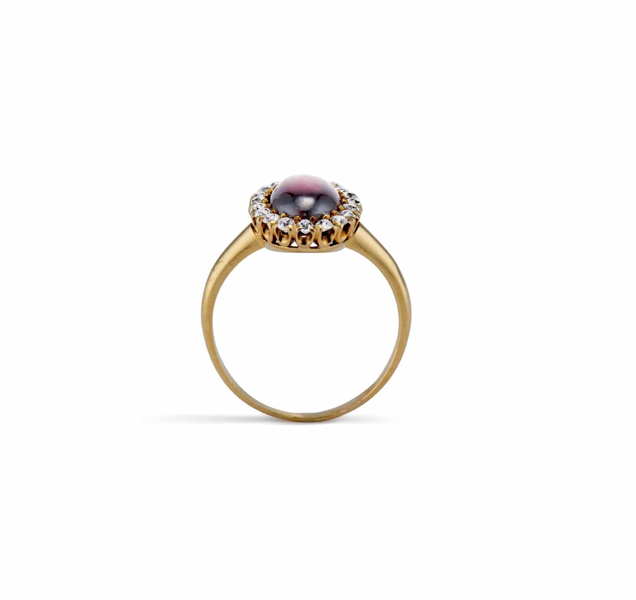 Victorian 2.80 Carat Oval Cabochon Garnet and Diamond Cluster Engagement Ring - Image 4
