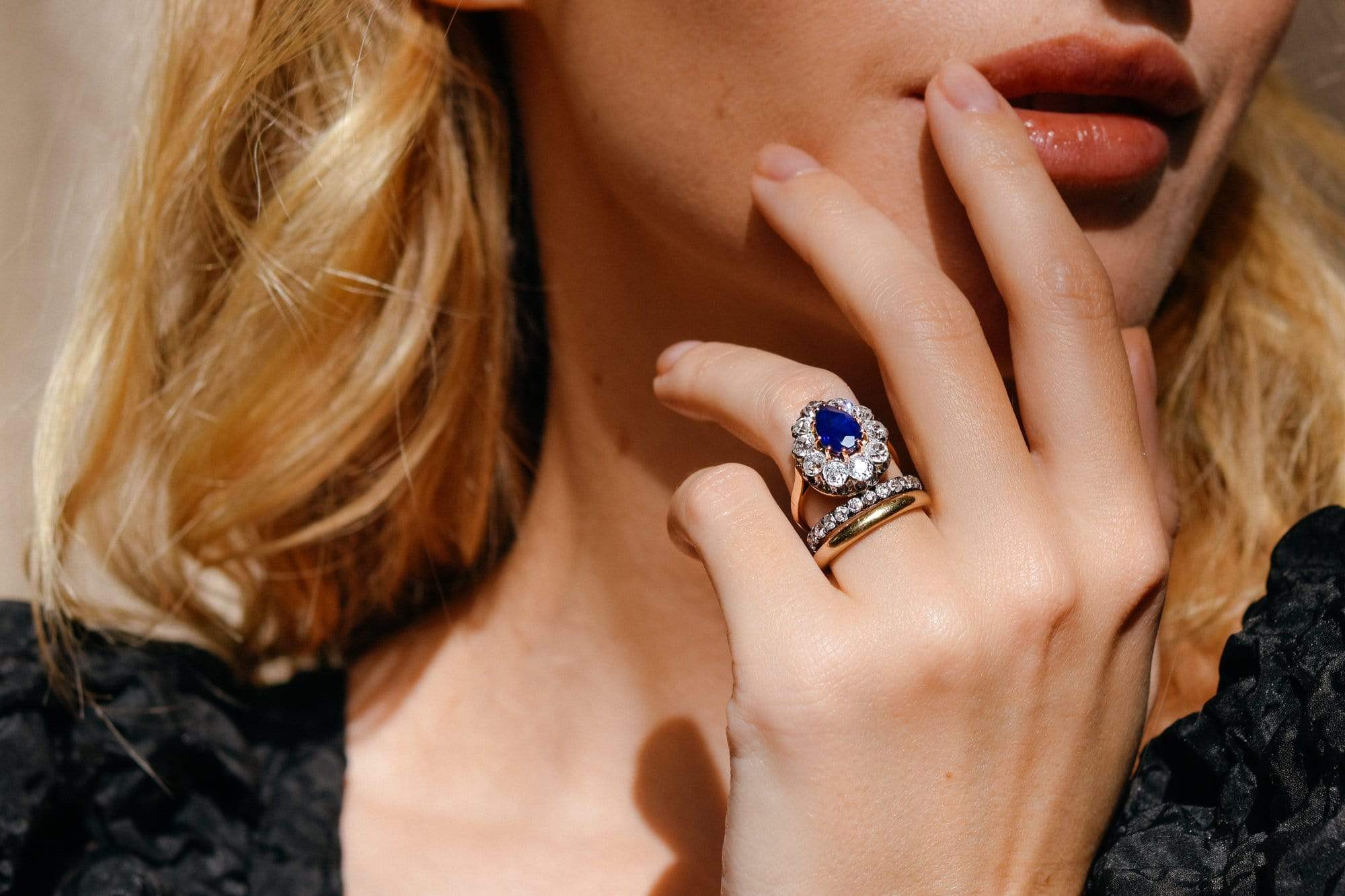 Victorian 3.20 Carat Pear Shaped Sapphire and Diamond Cluster Ring, France - Image 6