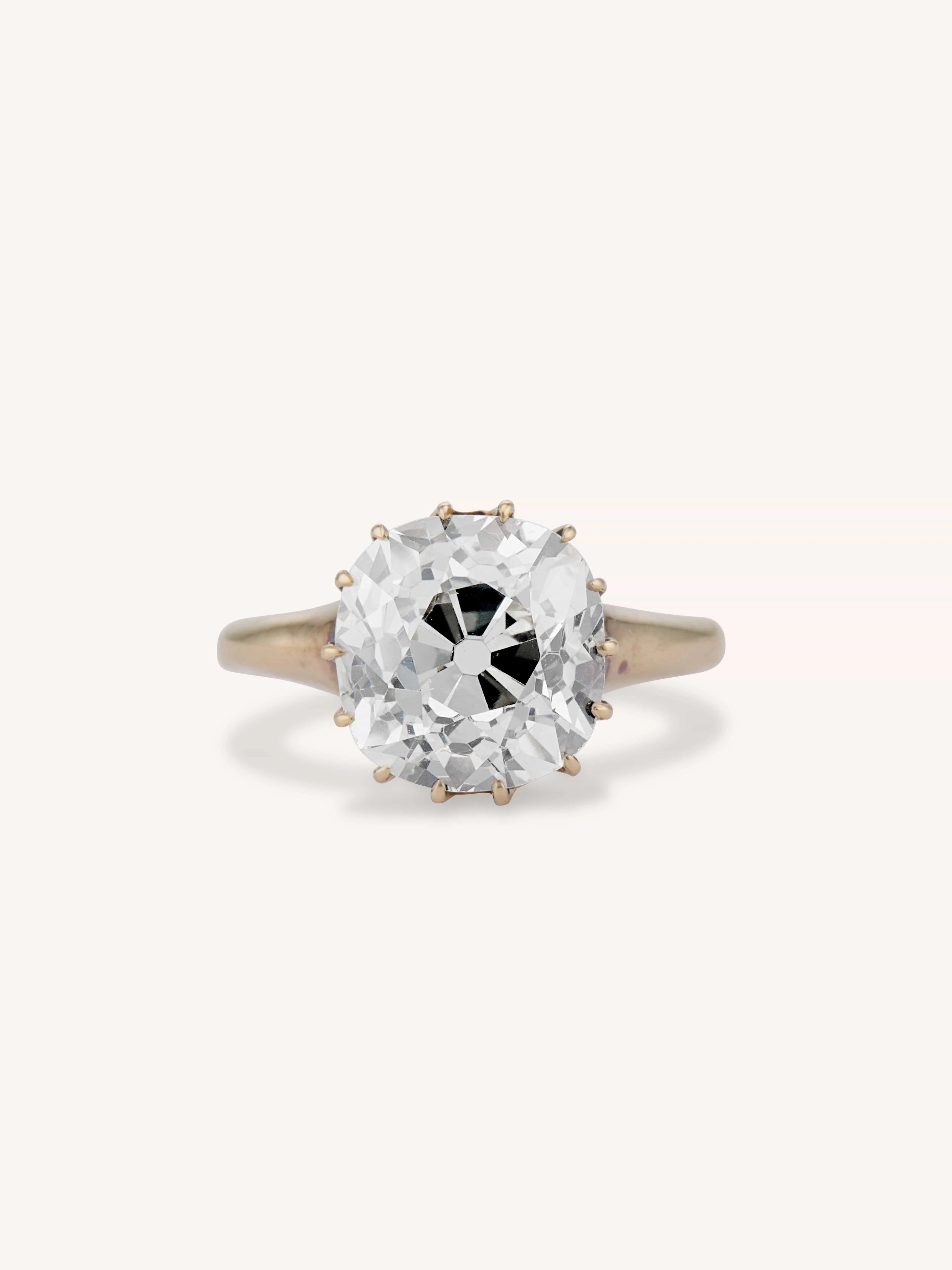Victorian 3.67 Carat Old Mine Cut Diamond Gold Solitaire Antique Engagement Ring