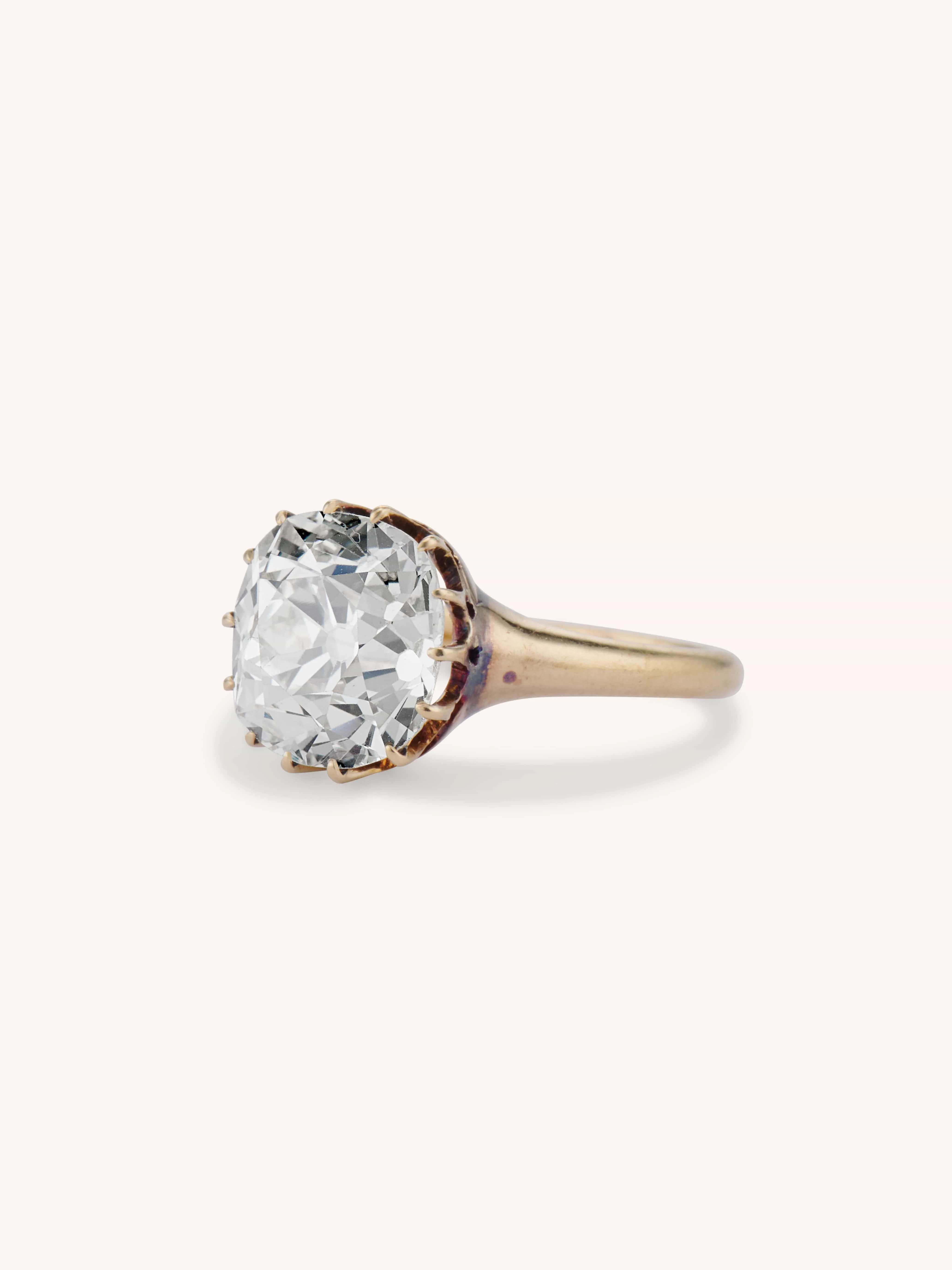 Victorian 3.67 Carat Old Mine Cut Diamond Gold Solitaire Antique Engagement Ring - Image 4