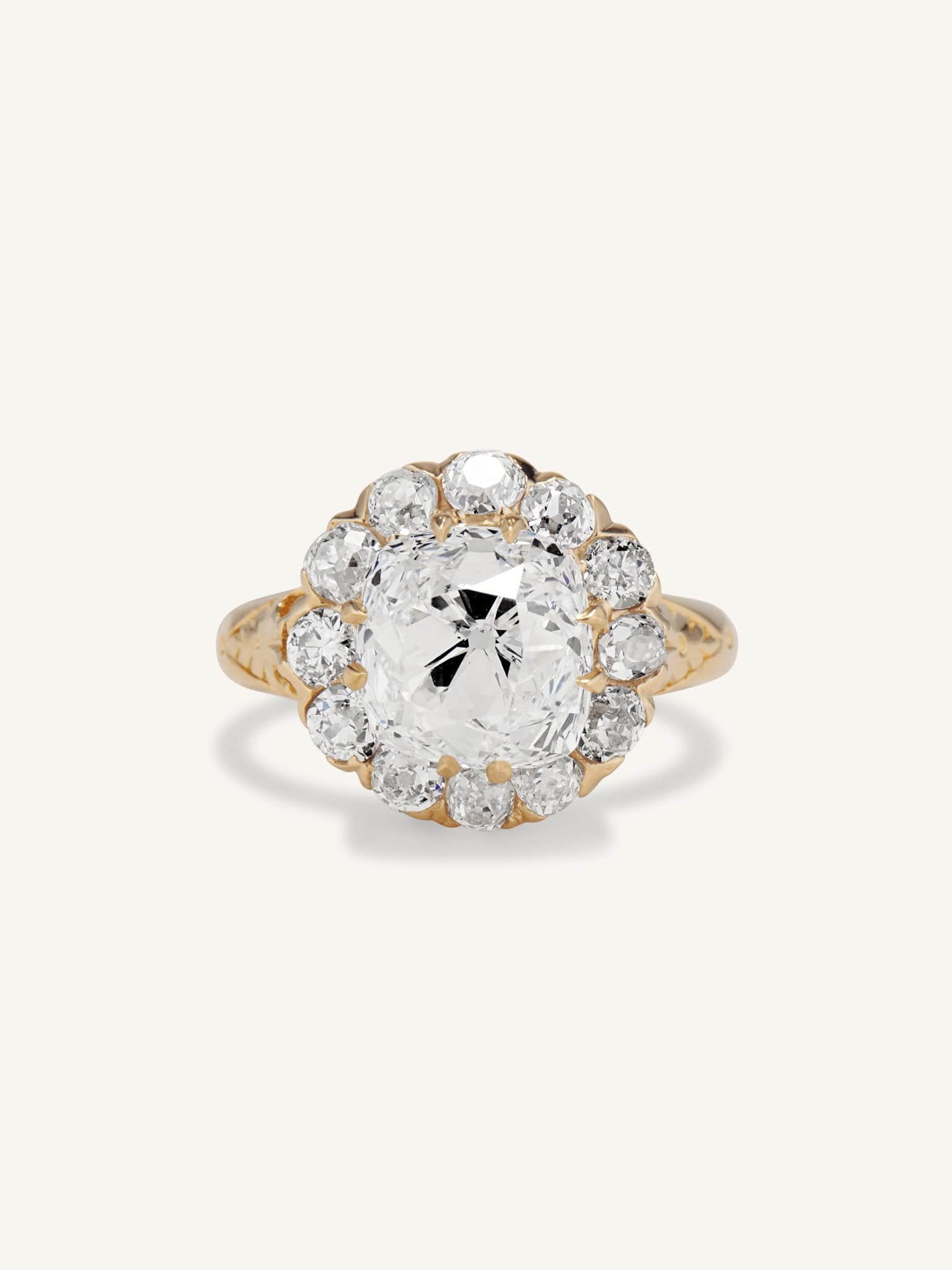 Victorian 4.20 Carat Old Mine Cushion Diamond Cluster Antique Engagement Ring
