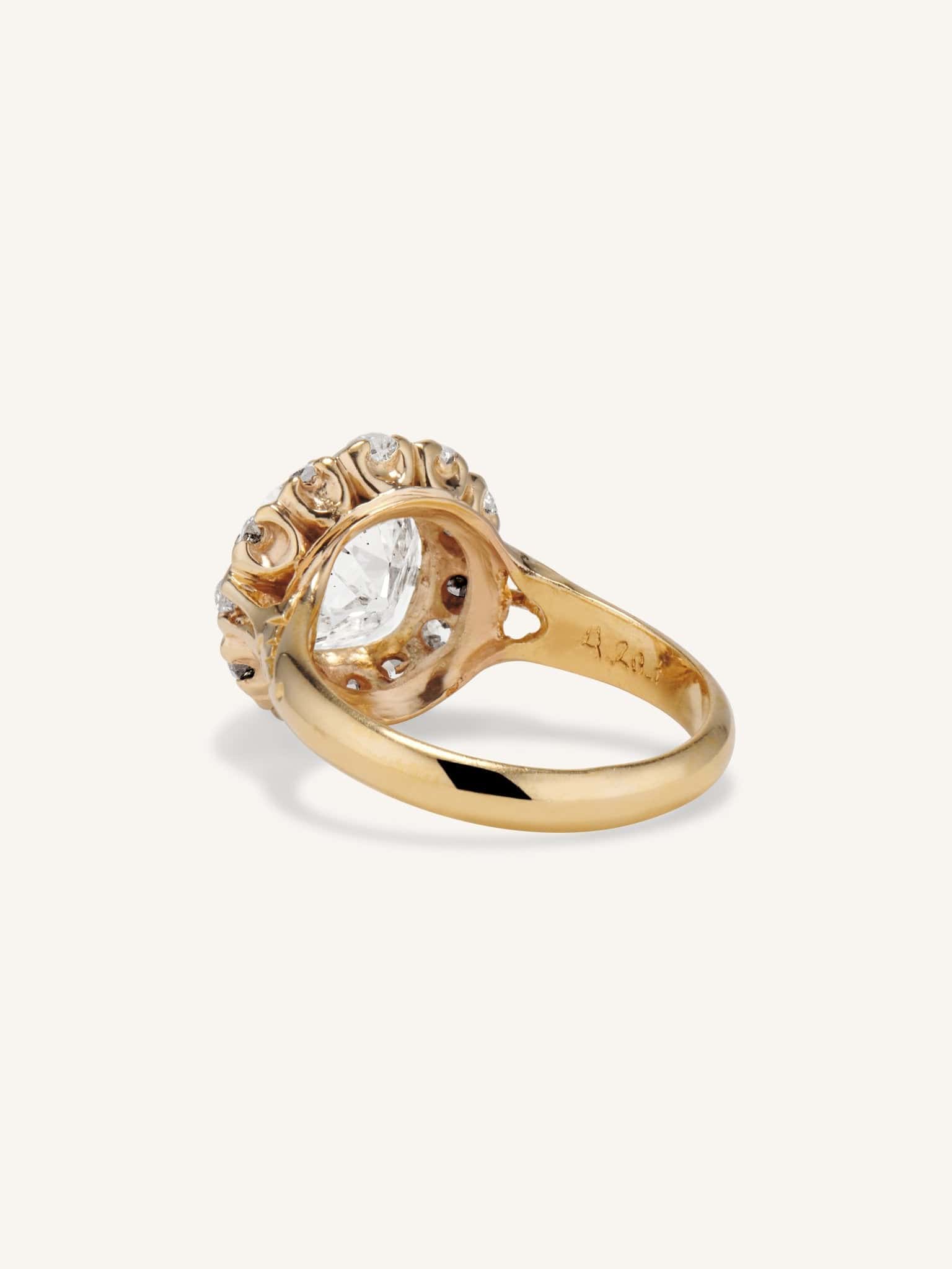 Victorian 4.20 Carat Old Mine Cushion Diamond Cluster Antique Engagement Ring - Image 5