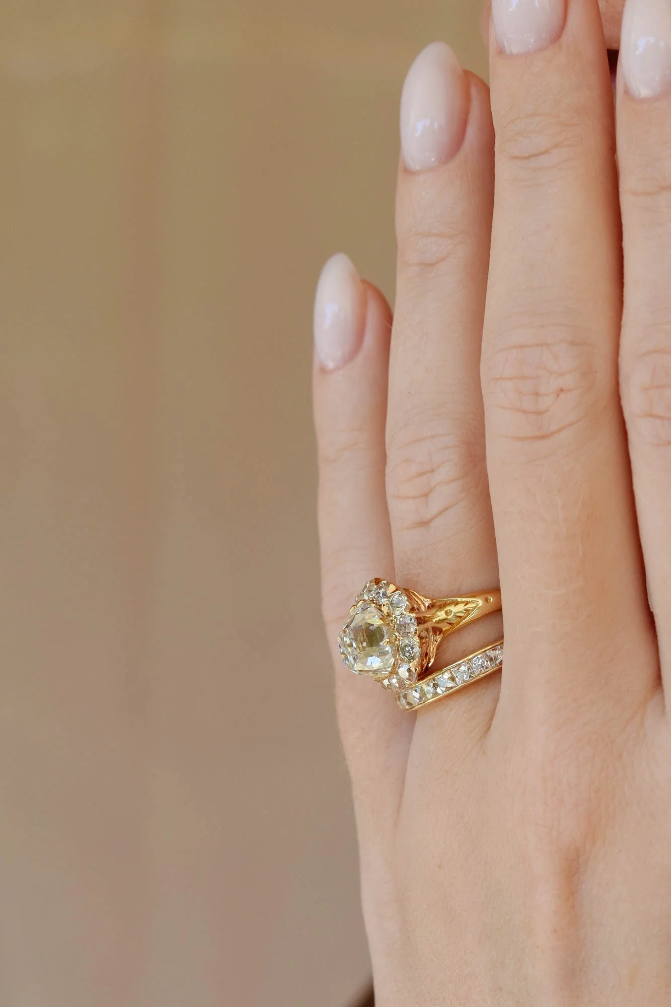 Victorian 4.20 Carat Old Mine Cushion Diamond Cluster Antique Engagement Ring - Image 6